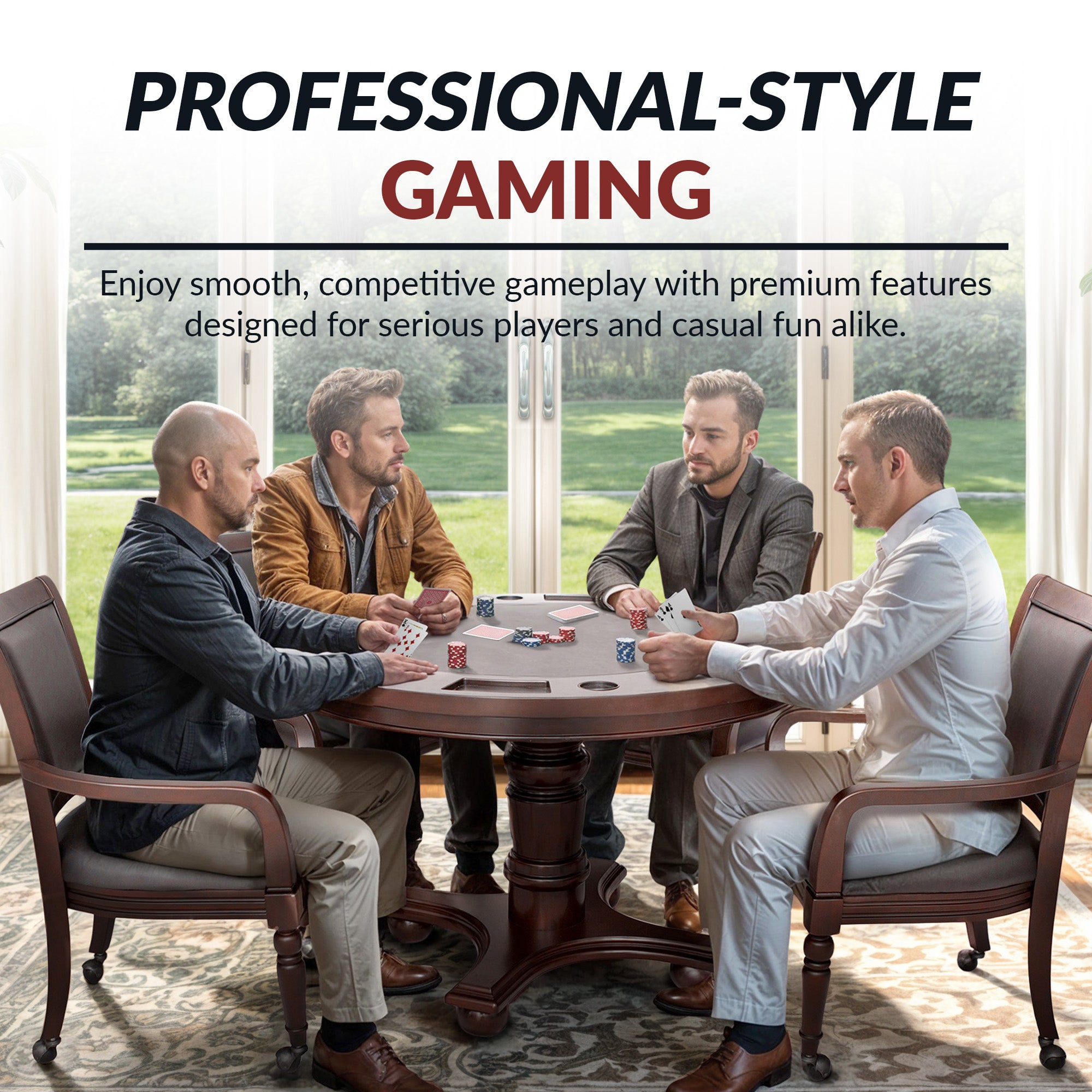 Bridgeport 48-in Poker Table and Dining Top with 4 Arm Chairs - Walnut Finish - image 8