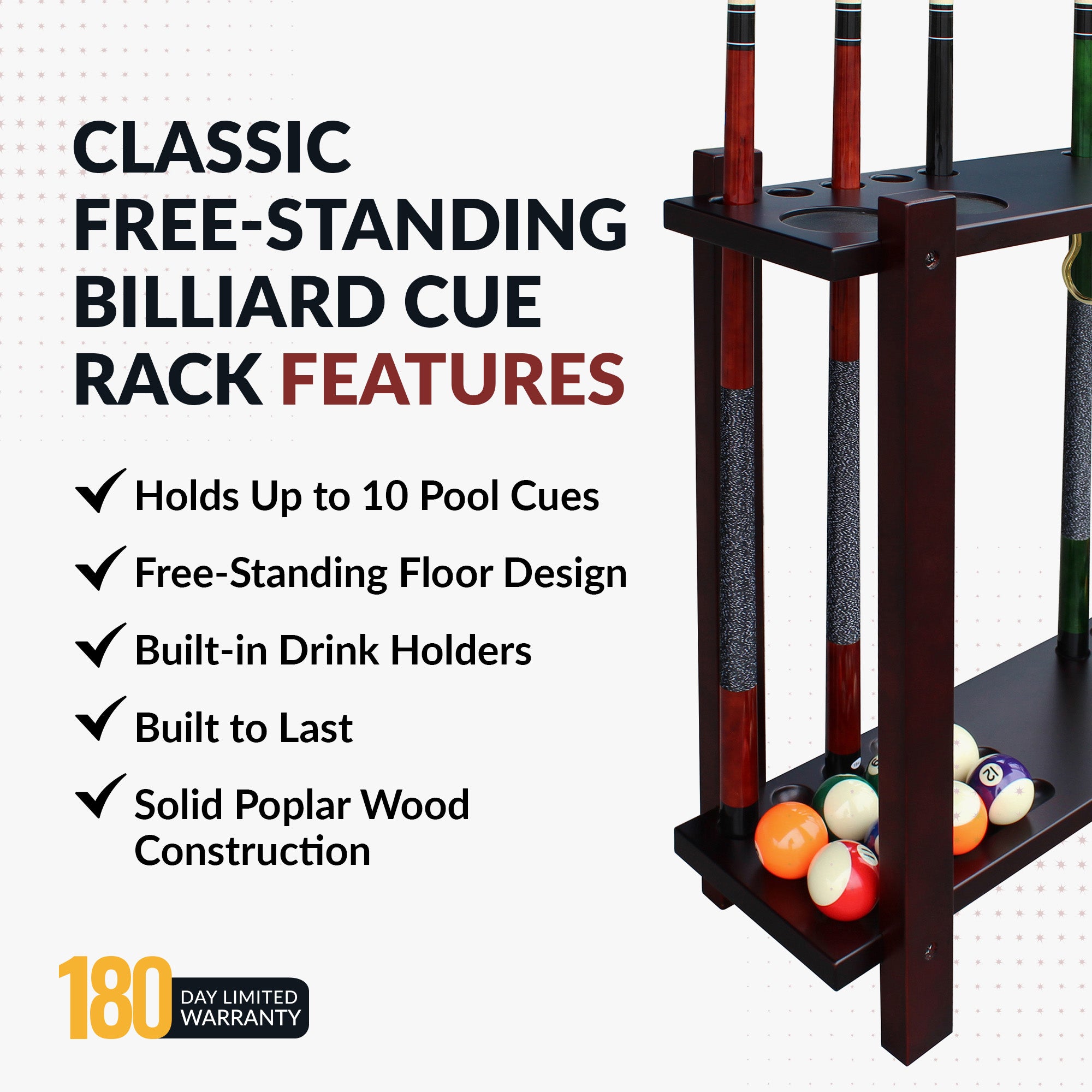 Classic 28-in Floor Billiard Cue Rack - Mahogany Finish - image 4