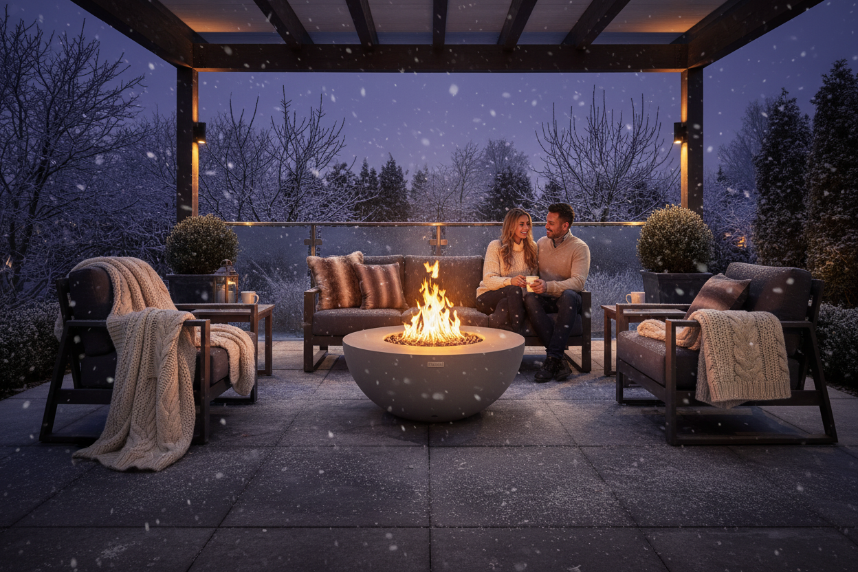 Outdoor winter fire table hero image
