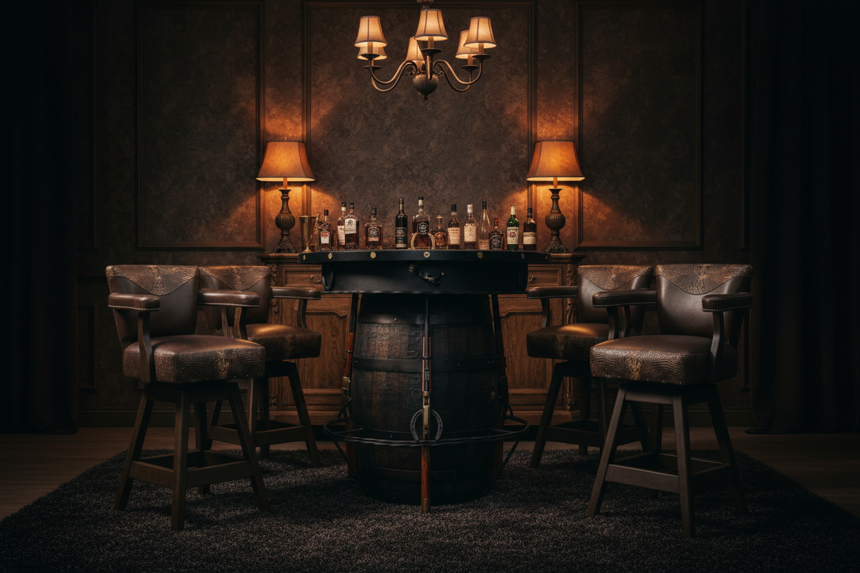 Outlaw Pub Table with 4 Springbok Bar Stools