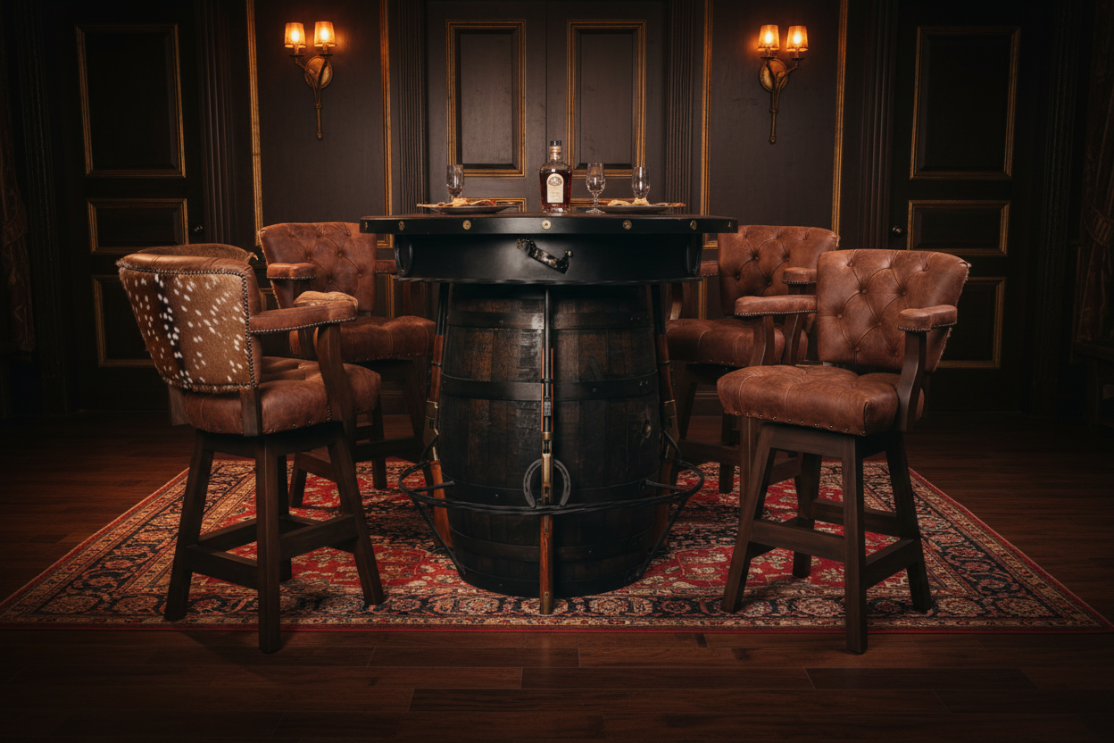 Outlaw Pub Table with 4 Timber Bar Stools