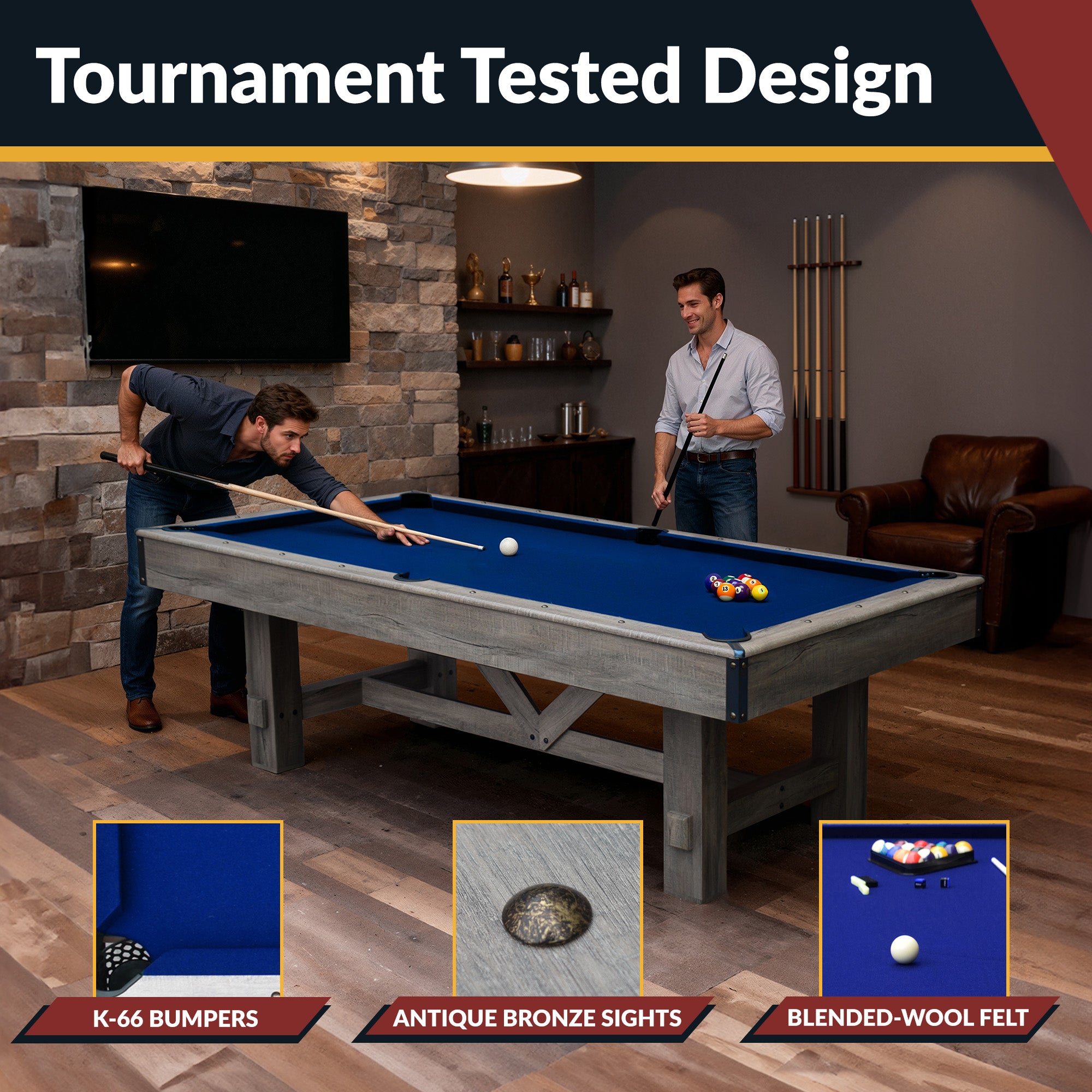 Logan 7-ft Pool Table Combo Set with Benches - Rustic Gray with Blue Felt - image 5