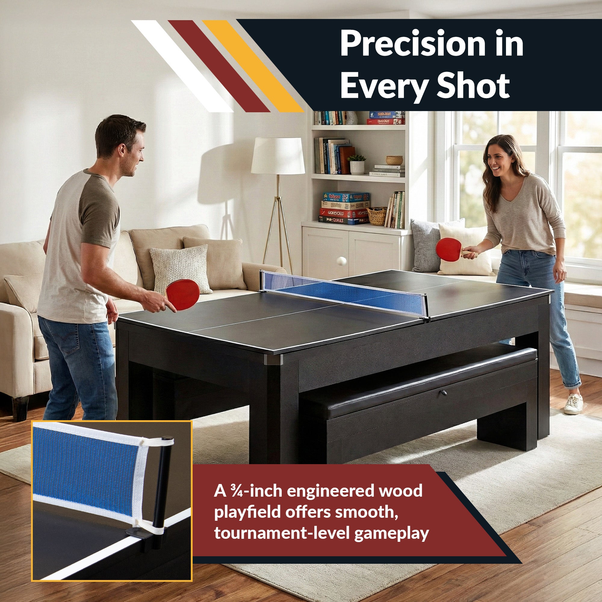 Park Avenue 7-ft Pool Table Combo Set with Benches - Black with Red Felt - image 6