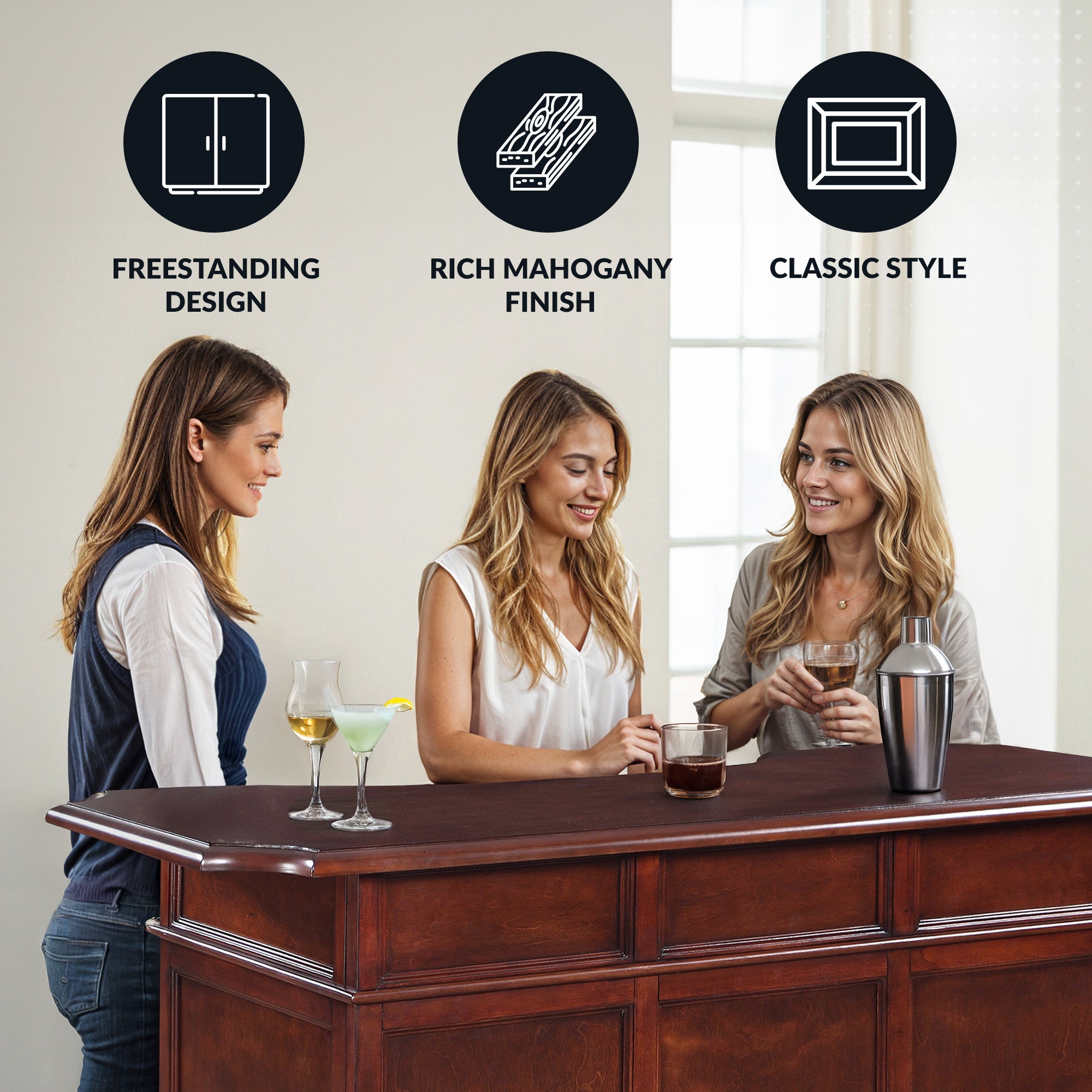 Ridgeline 60-in Hardwood Home Bar with Storage - Mahogany Finish - image 5