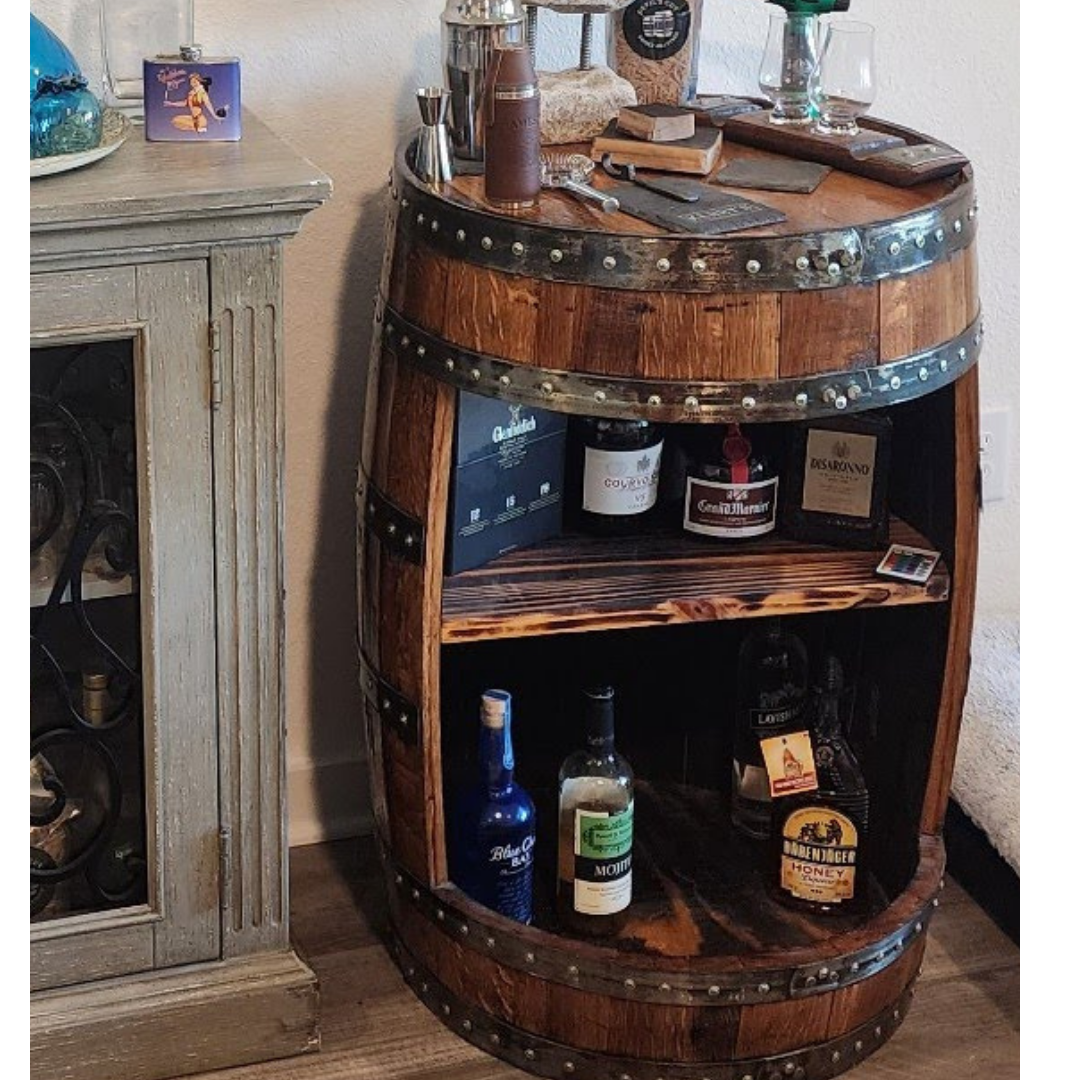 Bourbon or Wine Barrel Open Barrel Shelf Cabinet