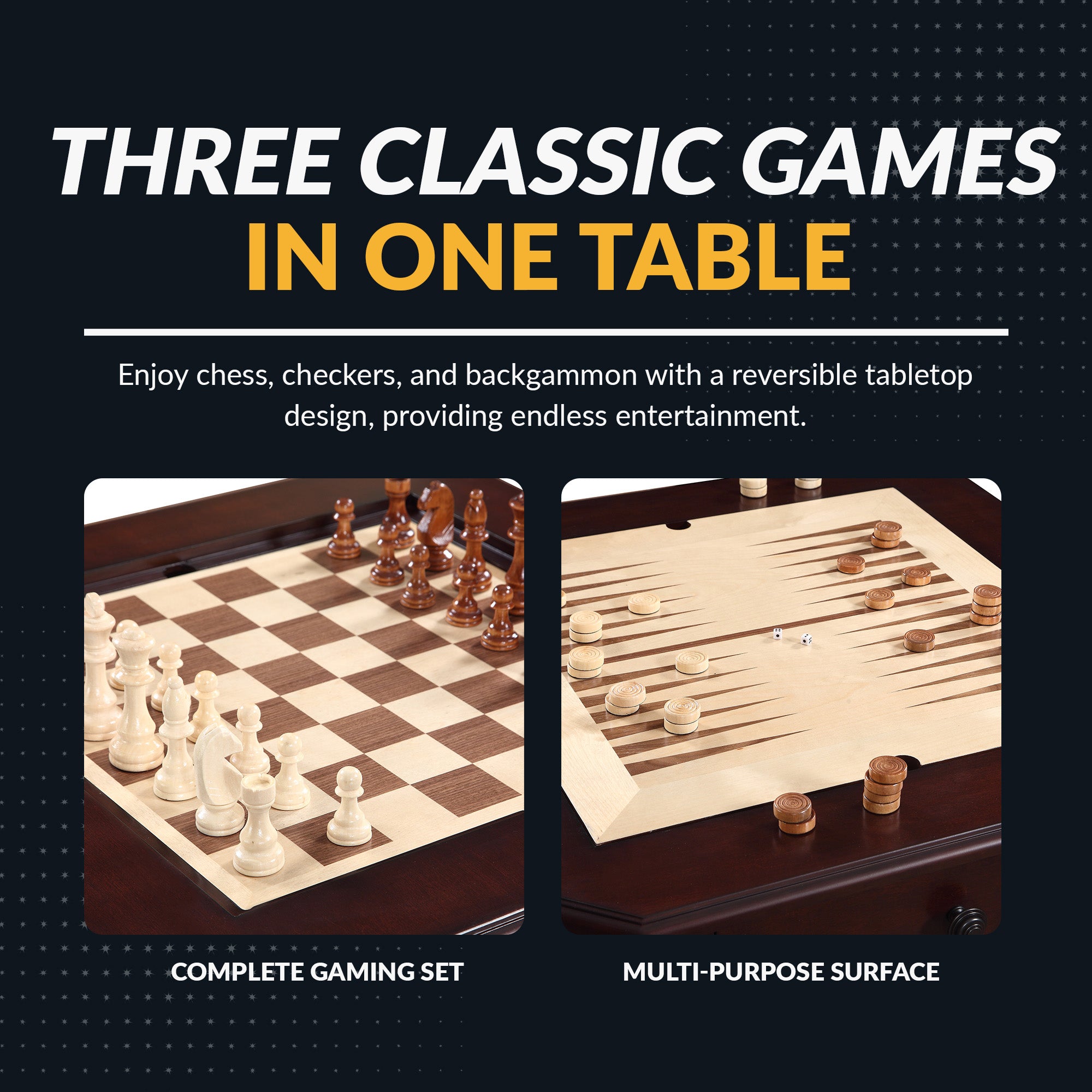 Fortress 28-in Chess 3-in-1 Pedestal Game Table Set with Chairs - image 4