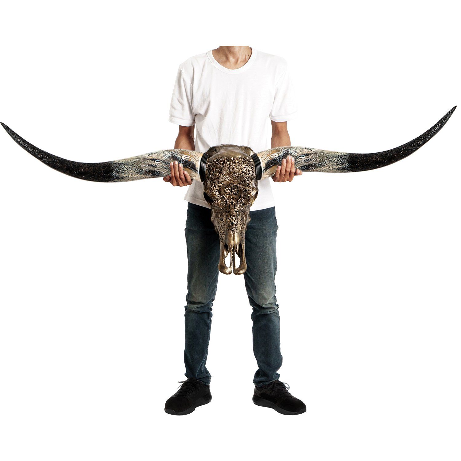 Hand Carved Longhorn Skull - Antique Bronze Predator // Metallic Finish