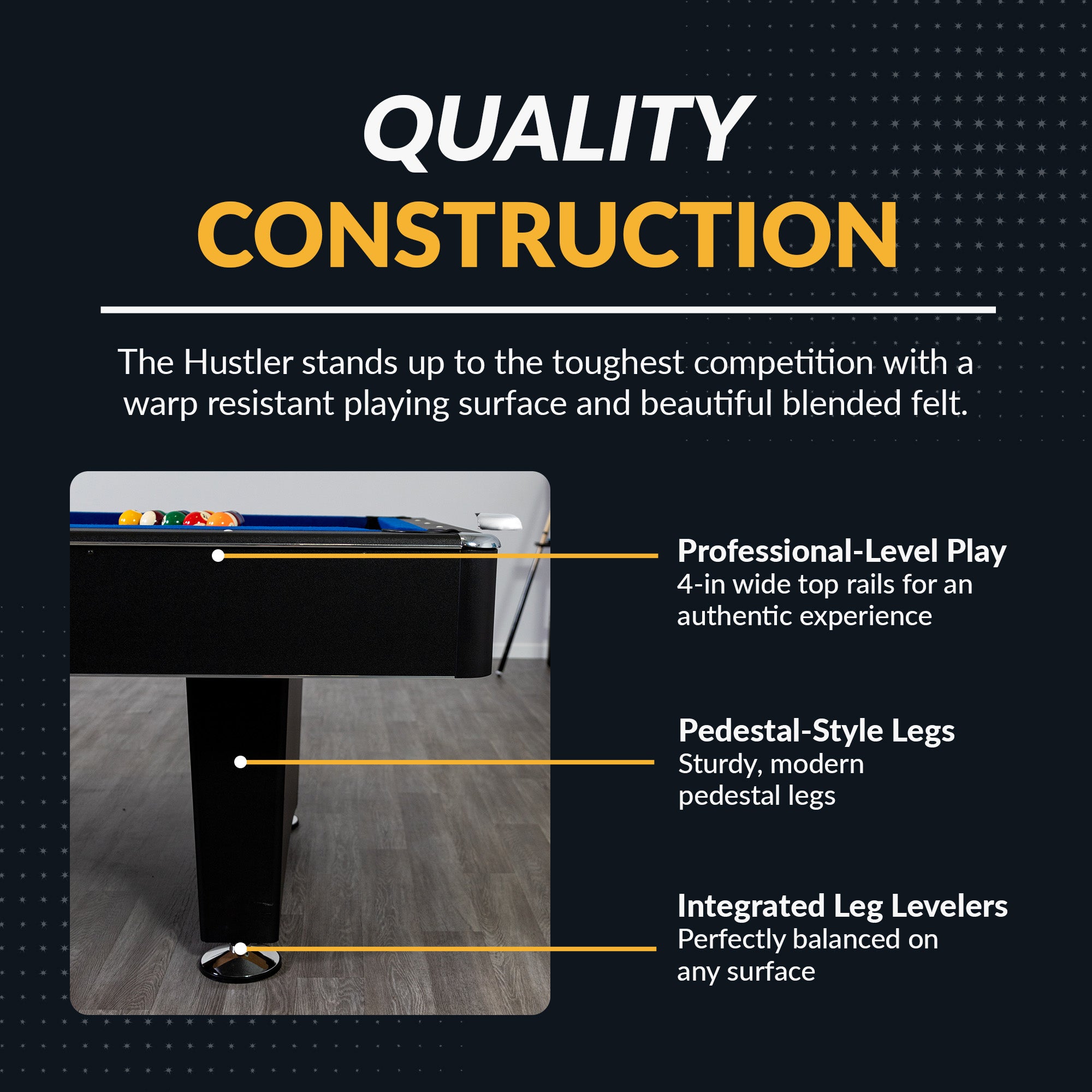 Hustler 8-ft Pool Table with Ball Return - Black with Blue Felt - image 3
