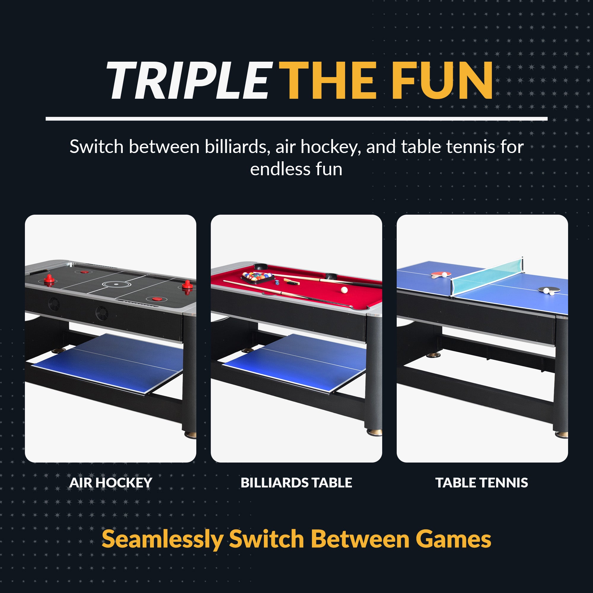 Triple Threat 6-ft Air Hockey 3-in-1 Rotating Multi-Game Table and Cabinet - image 4