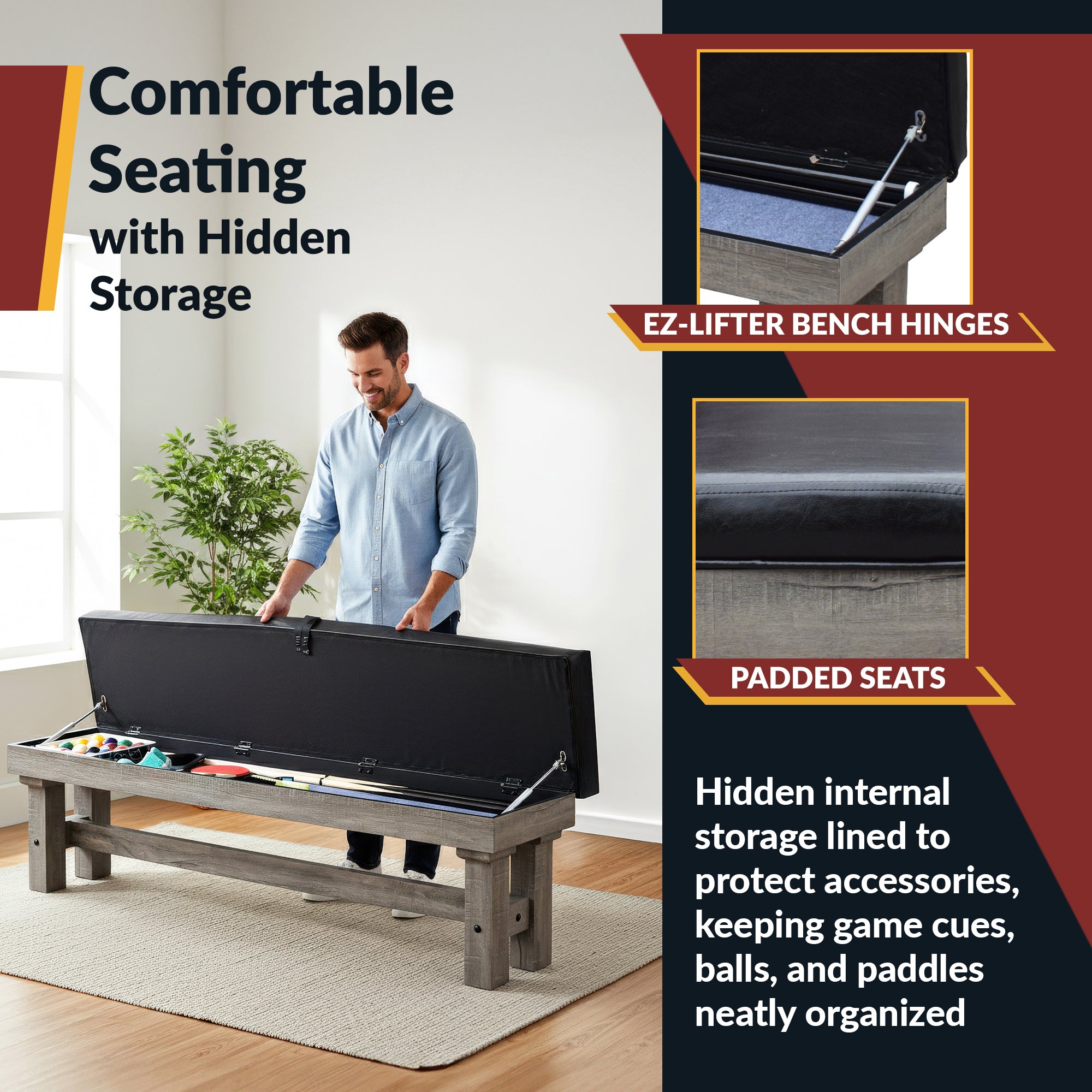 Logan 7-ft Pool Table Combo Set with Benches - Rustic Gray with Blue Felt - image 8