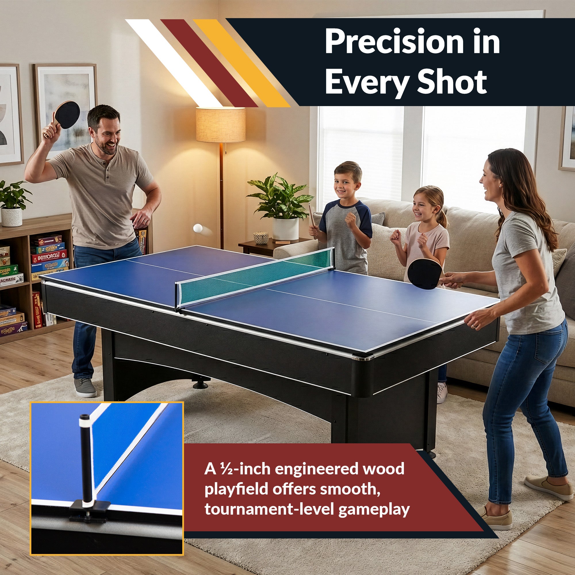 Maverick 7-ft Pool Table with Table Tennis Top - Black with Red Felt - image 6