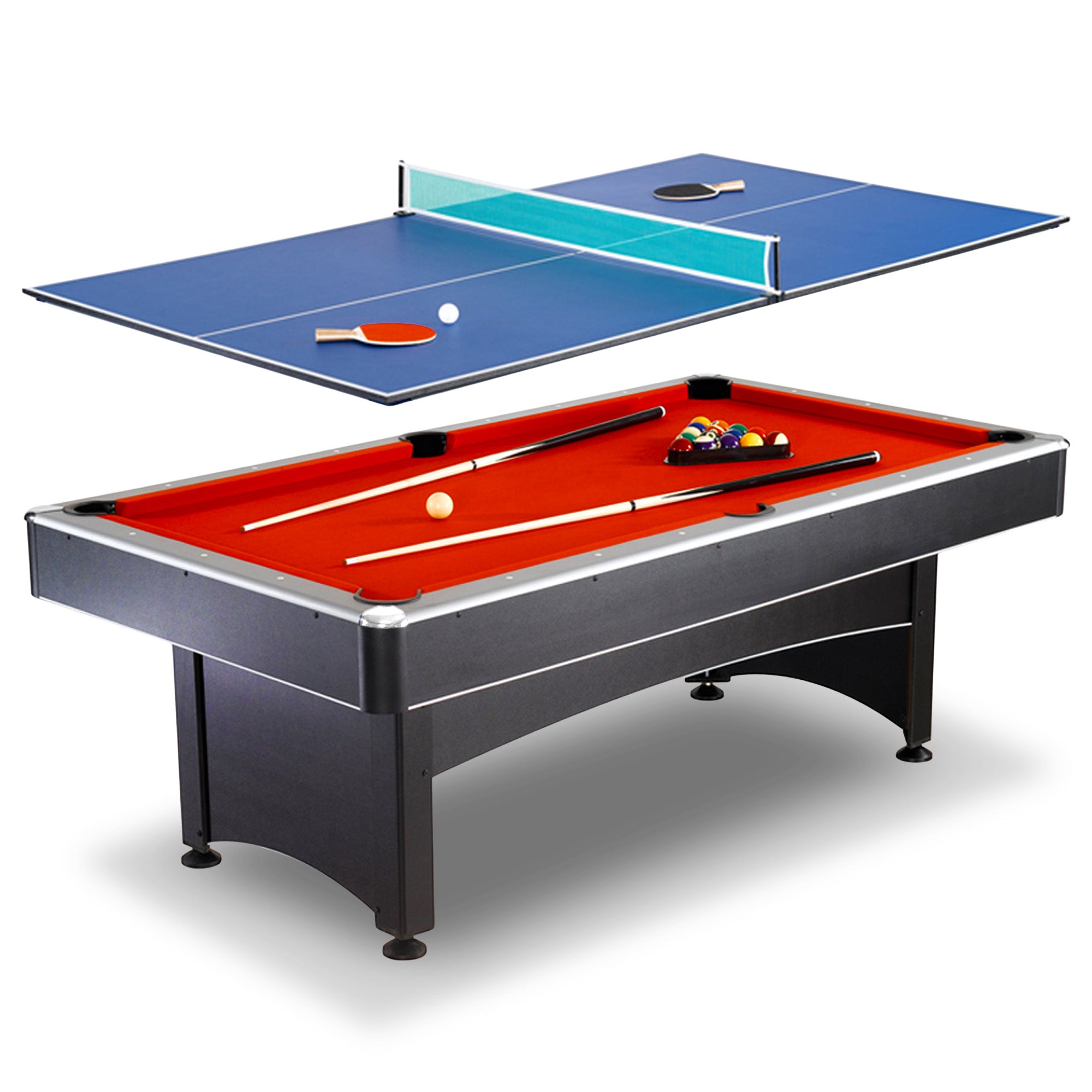 Maverick 7-ft Pool Table with Table Tennis Top - Black with Red Felt - image 2