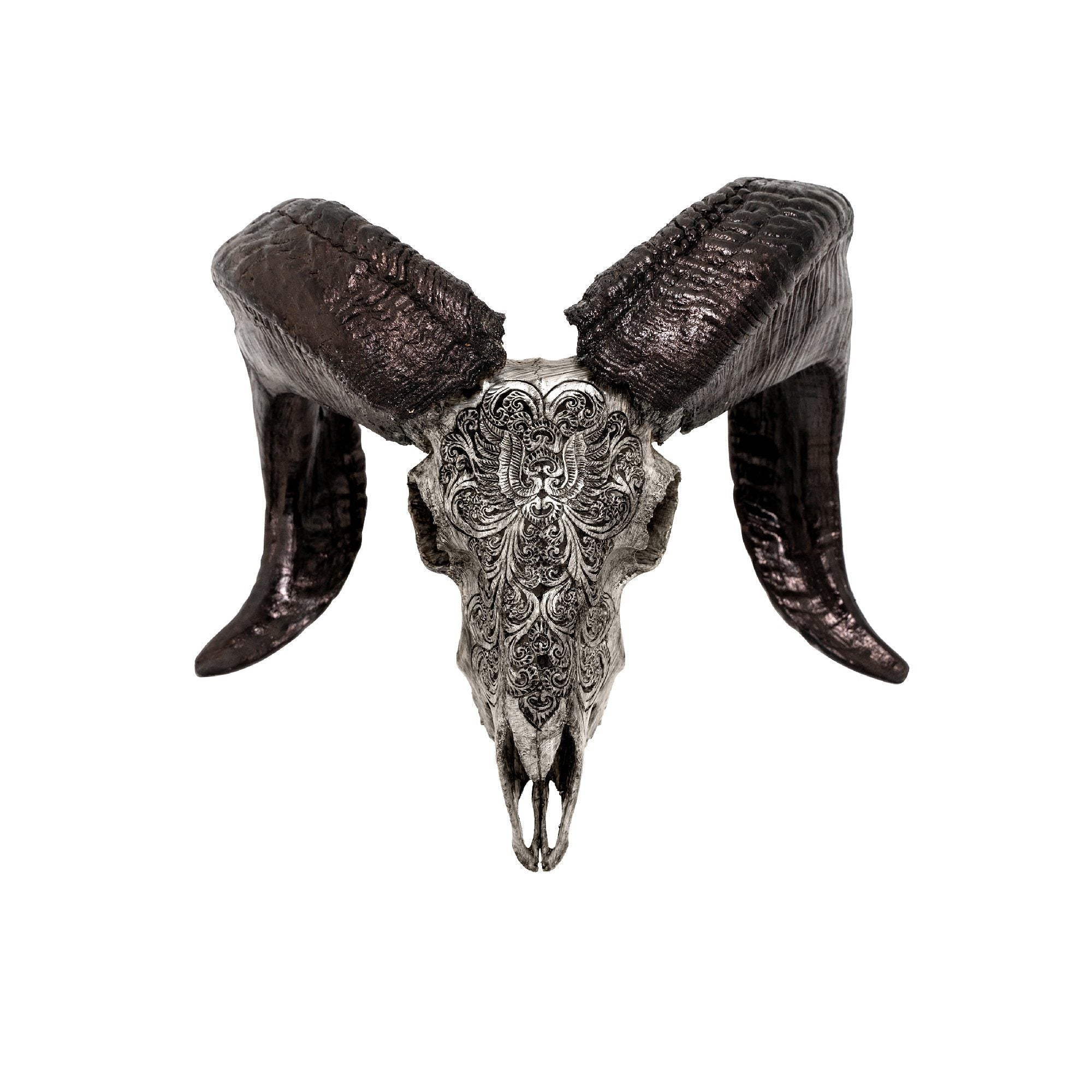 Hand Carved Ram Skull - Gray Phoenix