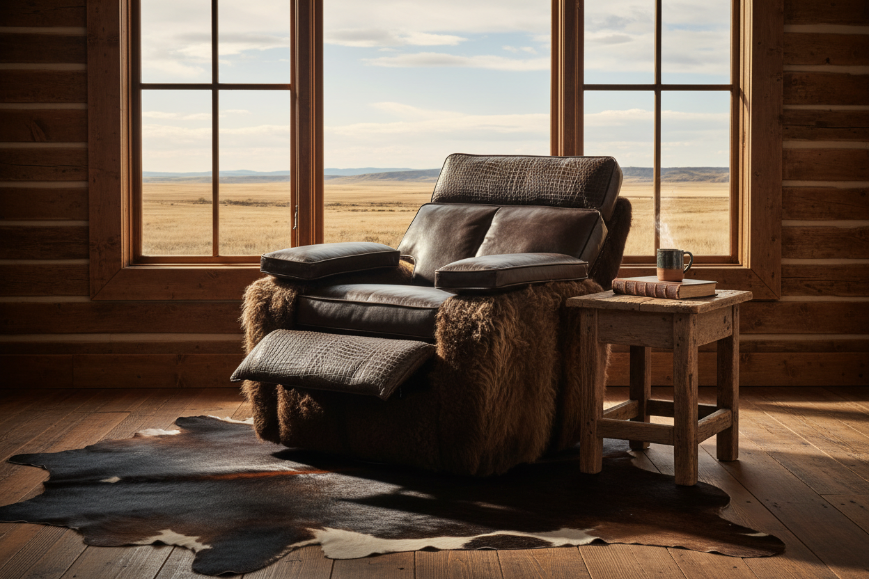 Roughneck Buffalo Swivel Rocker Recliner - Window & Side Table