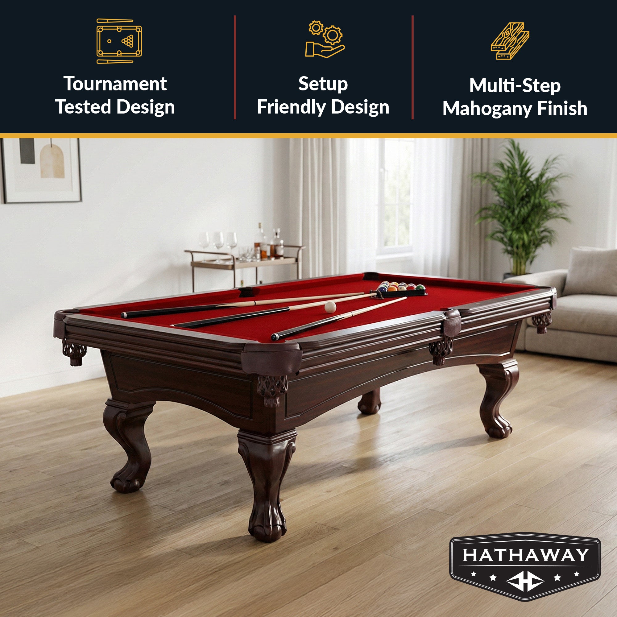Augusta 8-ft Pool Table - Mahogany Finish with Red Felt - image 3