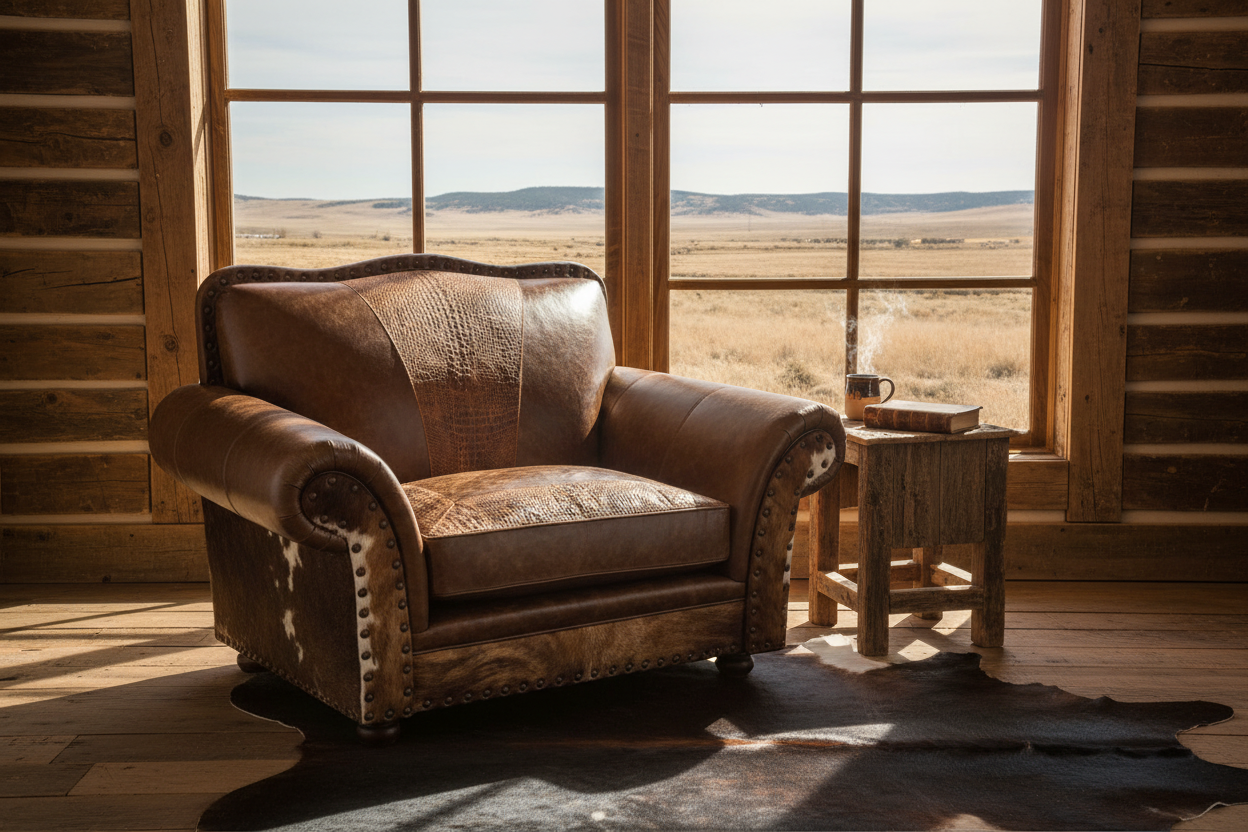 Stockyard Western Leather Chair and 1/2 - Window & Side Table