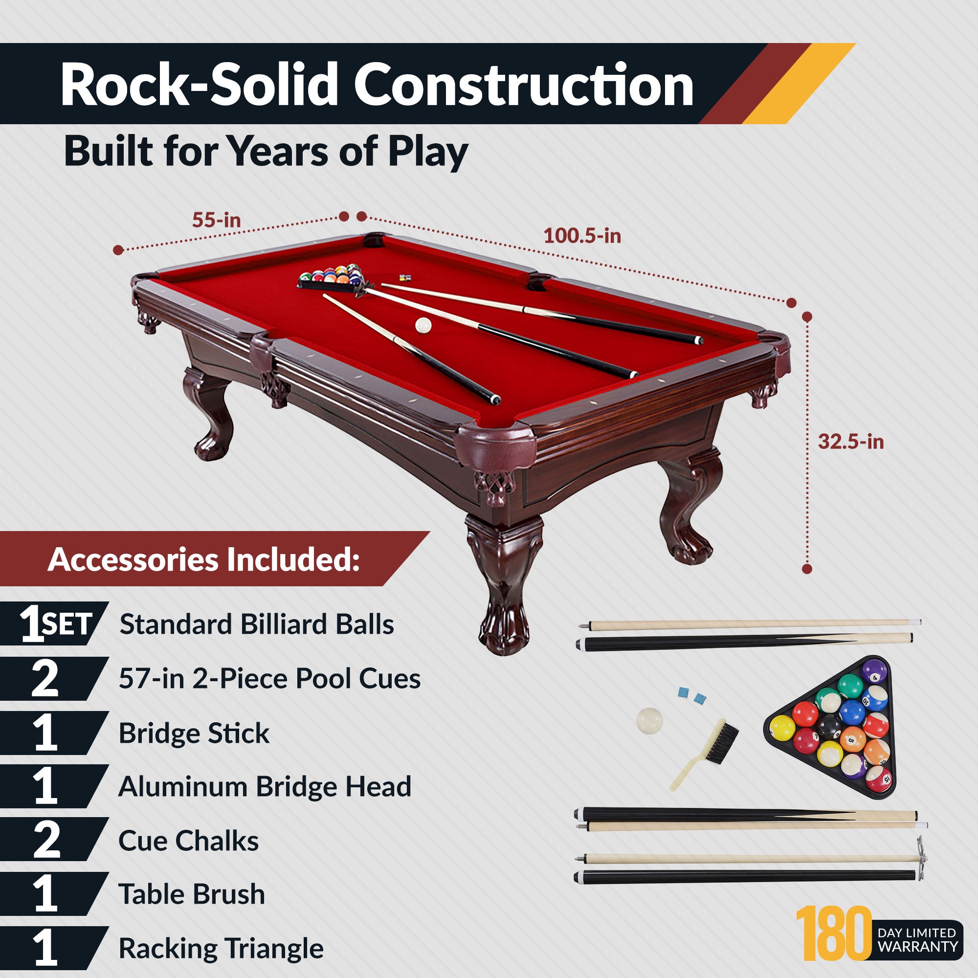 Augusta 8-ft Pool Table - Mahogany Finish with Red Felt - image 4
