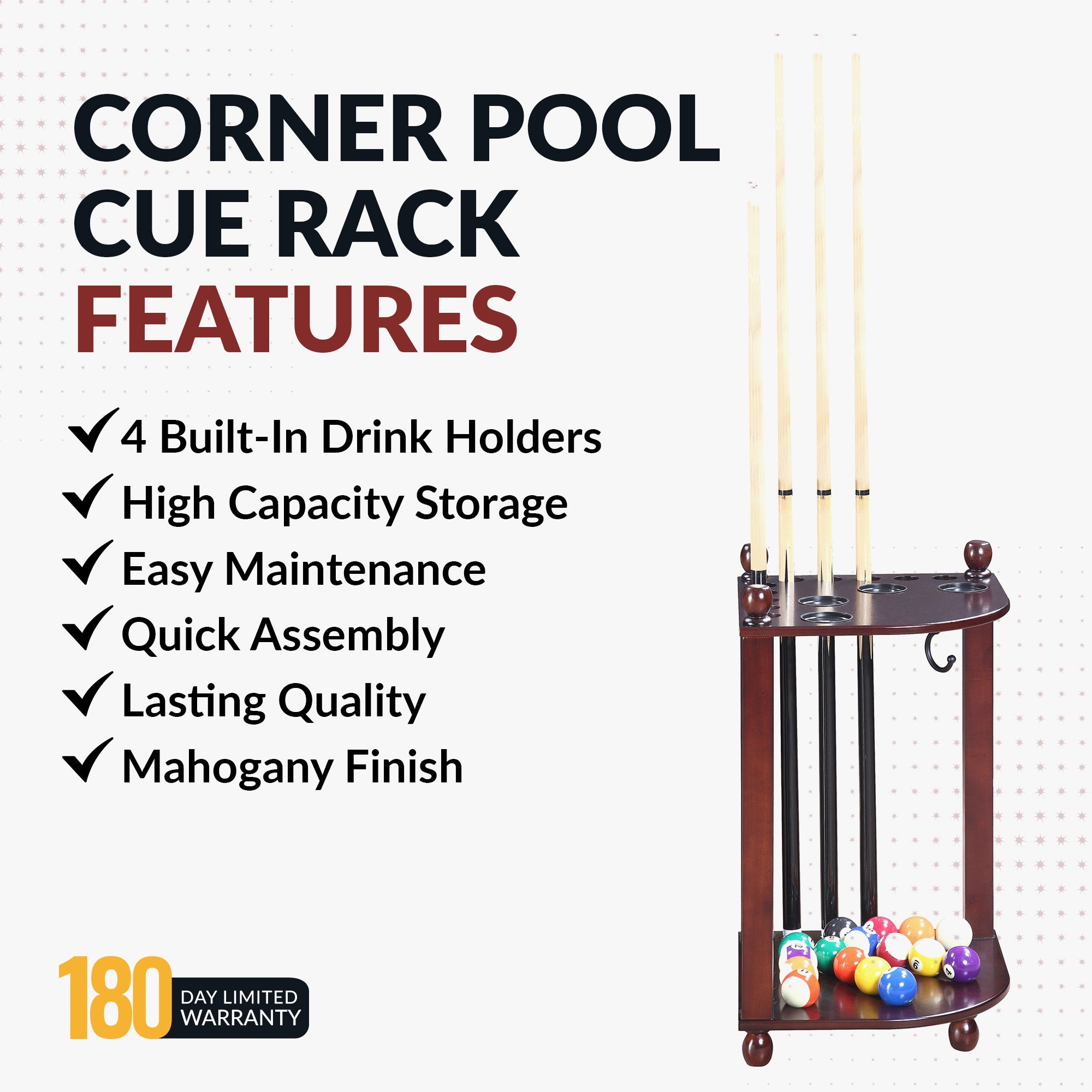Regent 28-in Corner Floor Billiard Cue Rack - Mahogany Finish - image 4