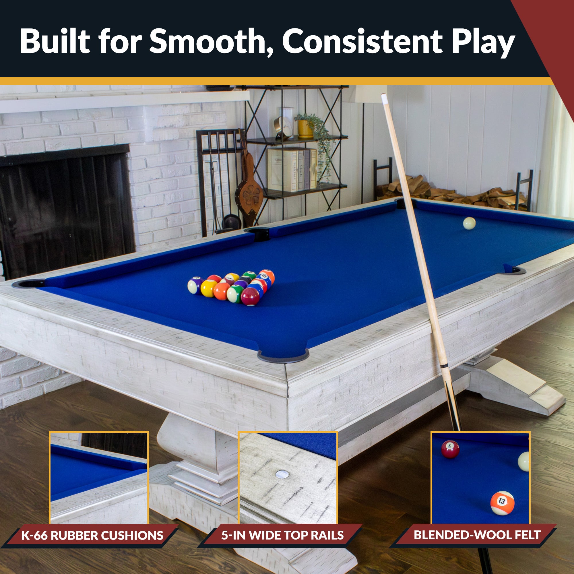 Montecito 8-ft Pool Table- Driftwood Finish with Blue Felt - image 5