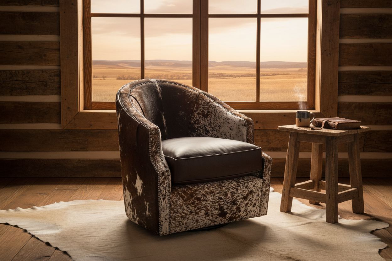 Top Hand Barrel Swivel Chair - Window & Side Table