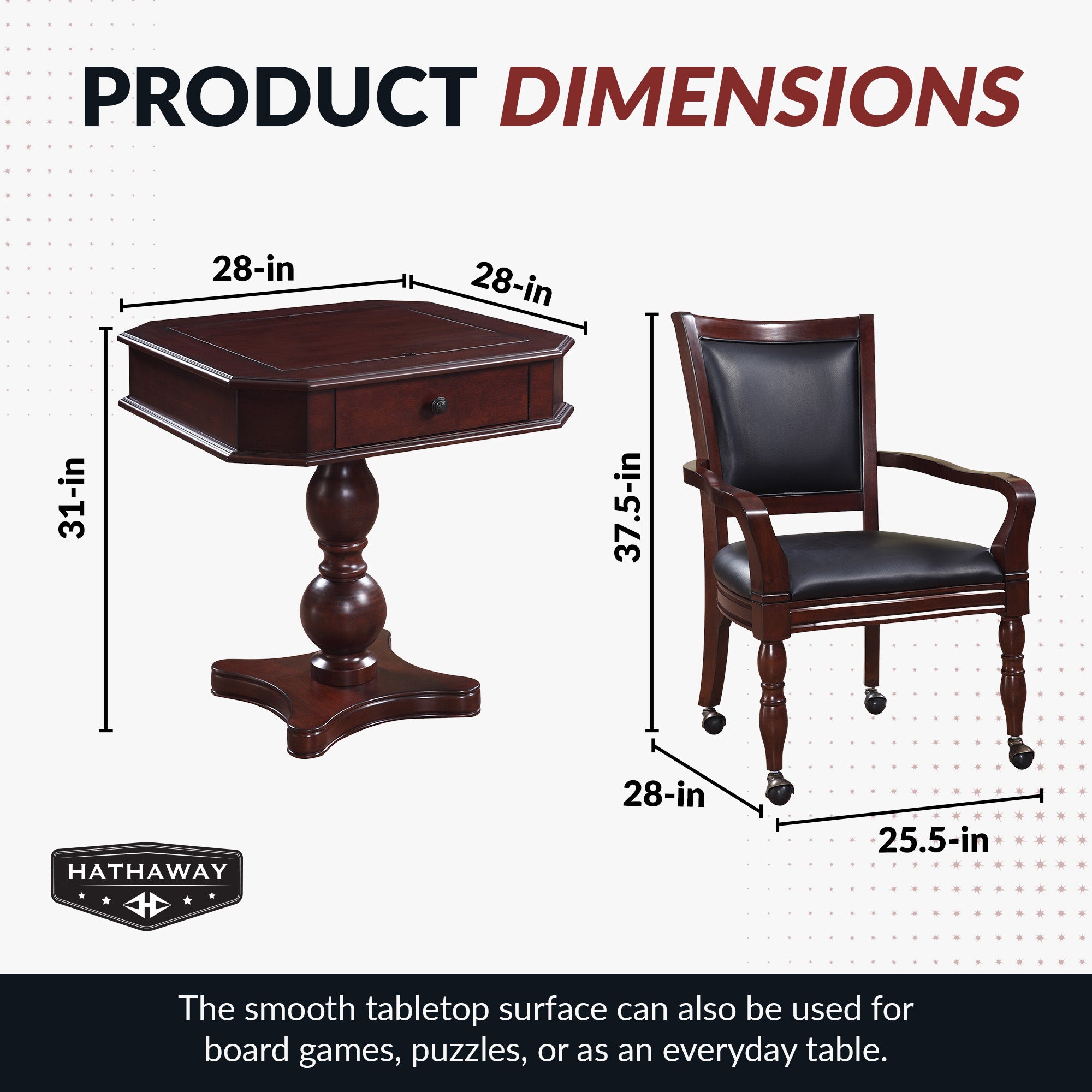 Fortress 28-in Chess 3-in-1 Pedestal Game Table Set with Chairs - image 3