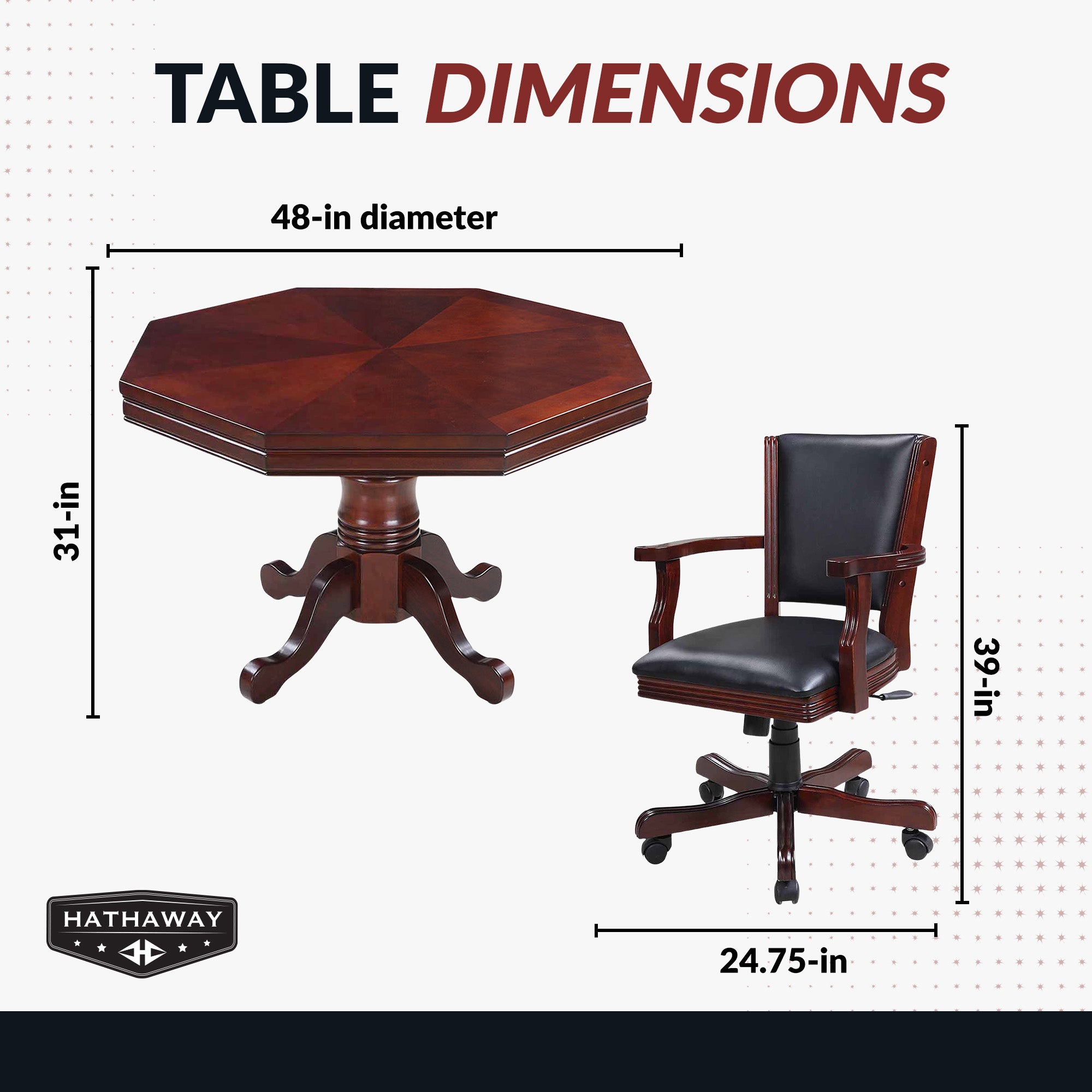 Kingston 48-in Poker Table Combo Set with 4 Arm Chairs - Walnut Finish - image 3