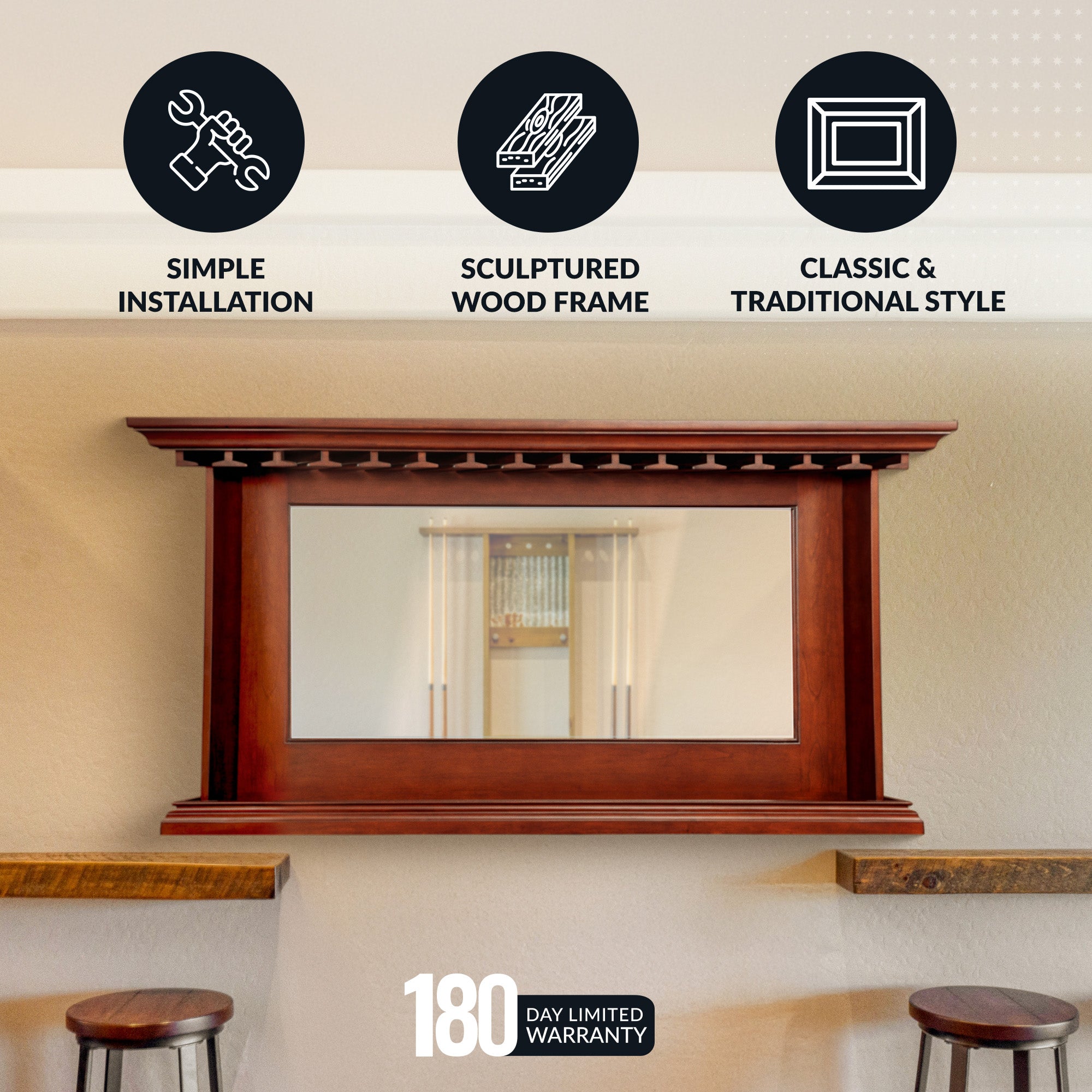 Seville 62-in Hardwood Back Bar Mirror - Mahogany Finish - image 5
