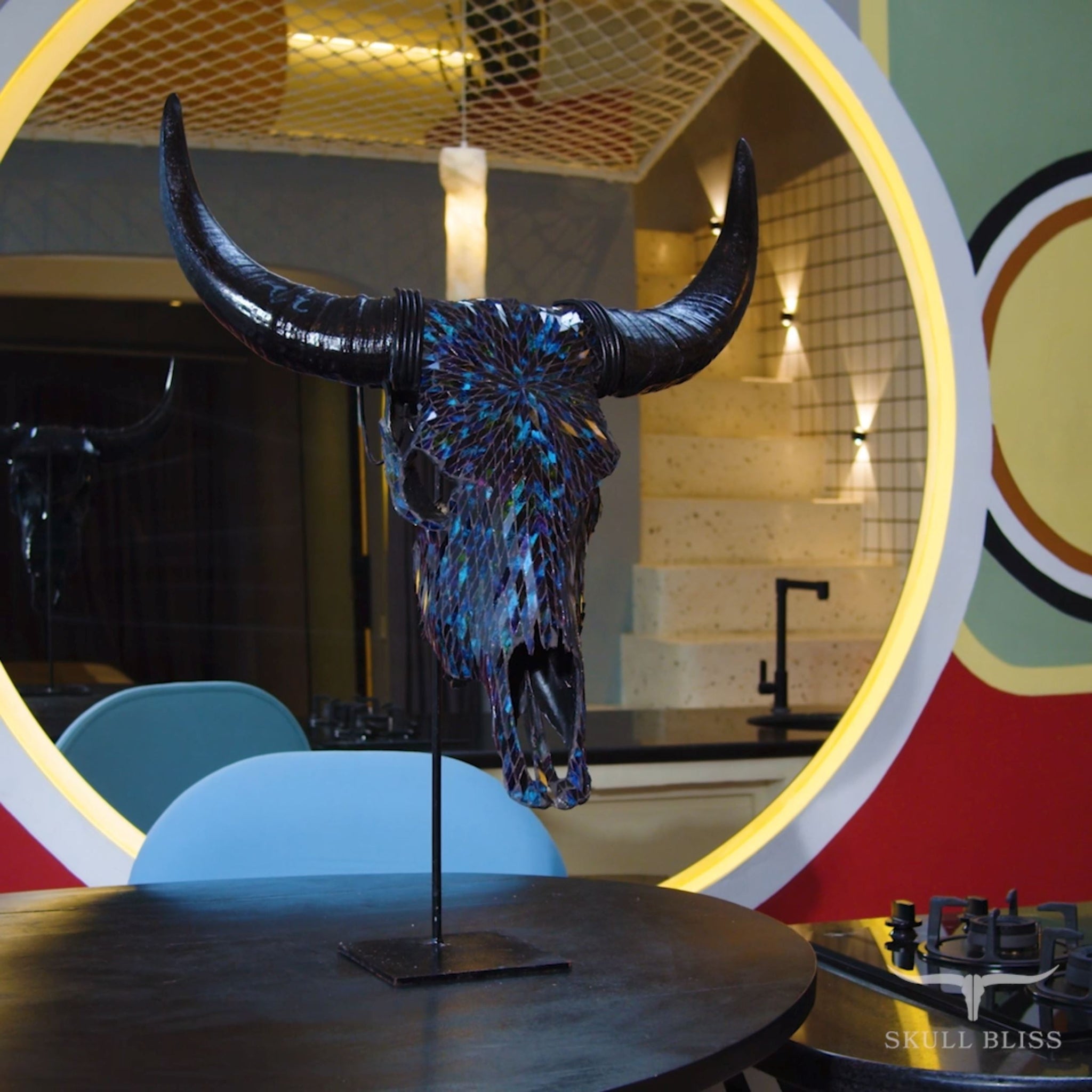 Cow Skull - Blue Mirror // Mosaic Finish