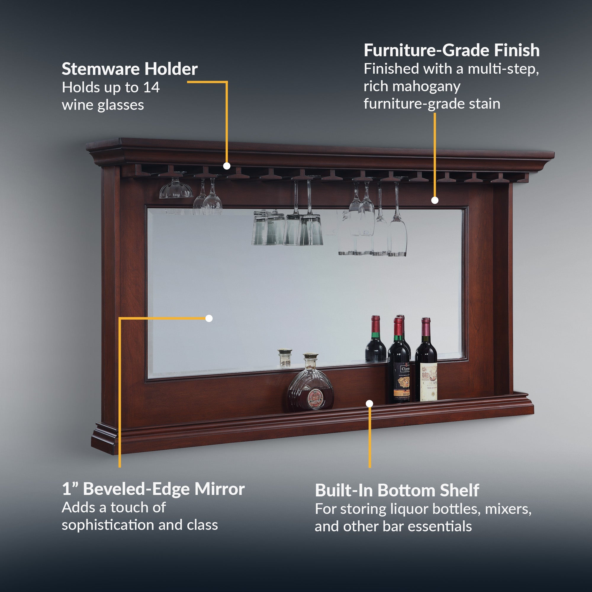 Seville 62-in Hardwood Back Bar Mirror - Mahogany Finish - image 4