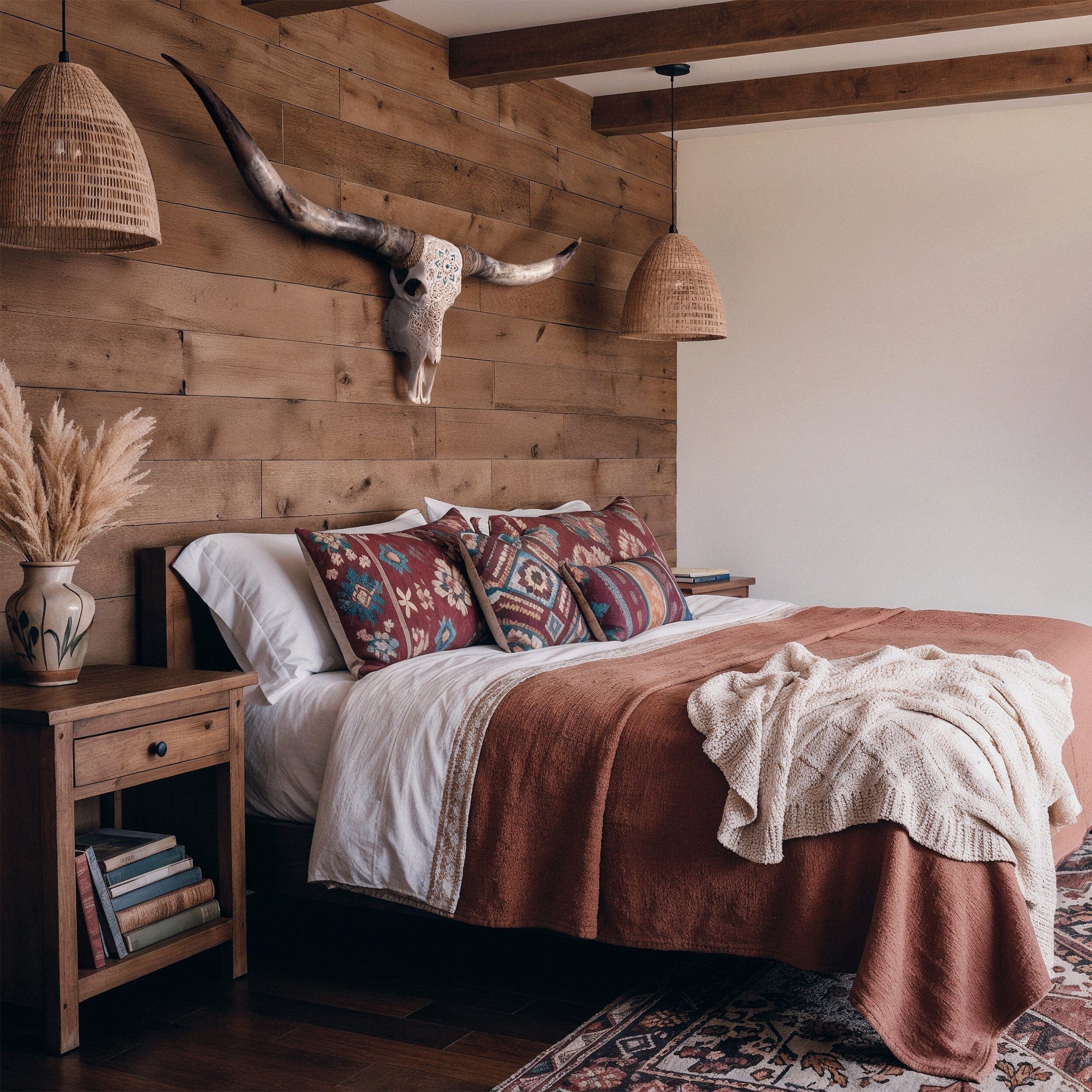 Hand Carved Longhorn Skull // XL Horns - White Mandala