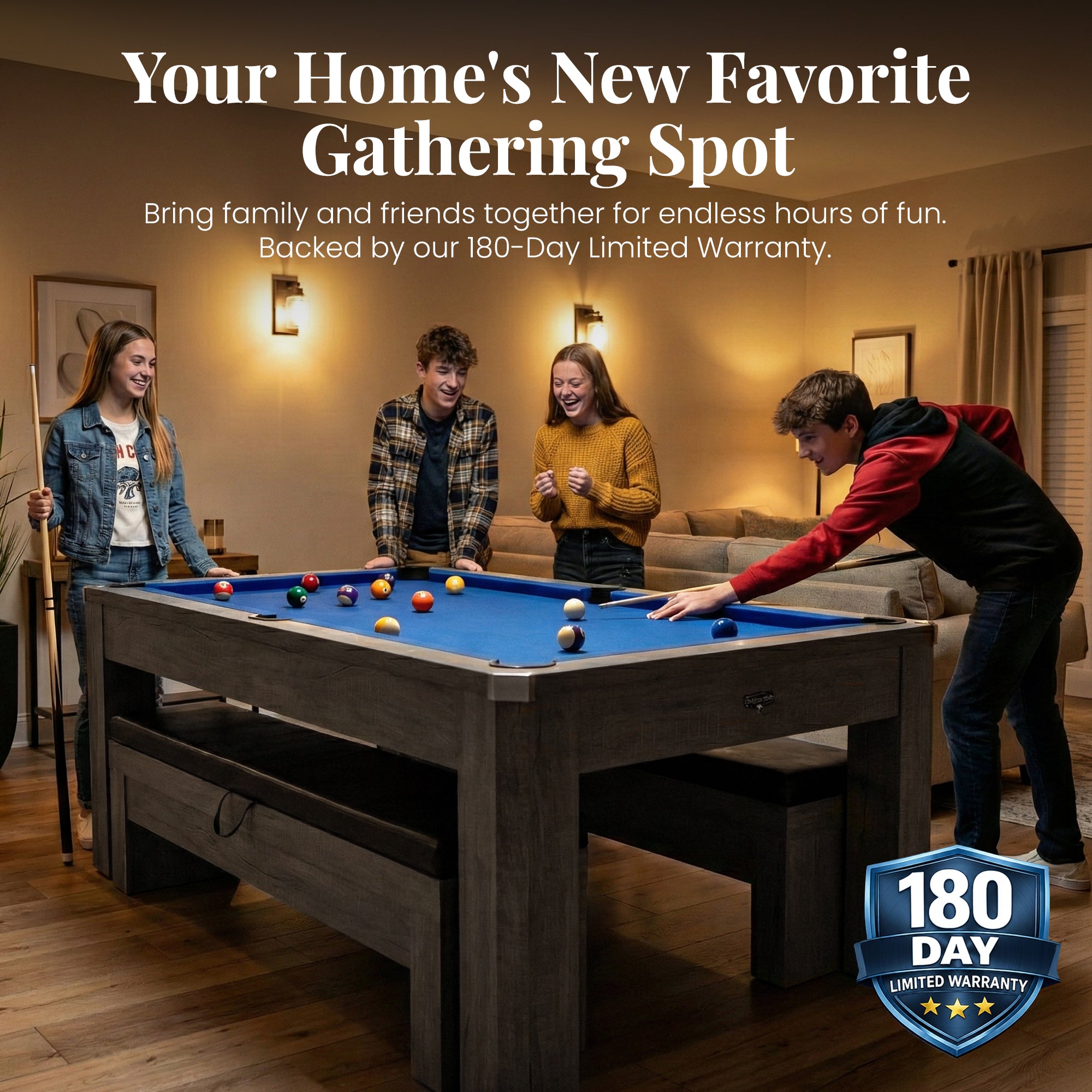 Newport 7-ft Pool Table Combo Set with Benches - Rustic Grey with Blue Felt - image 8