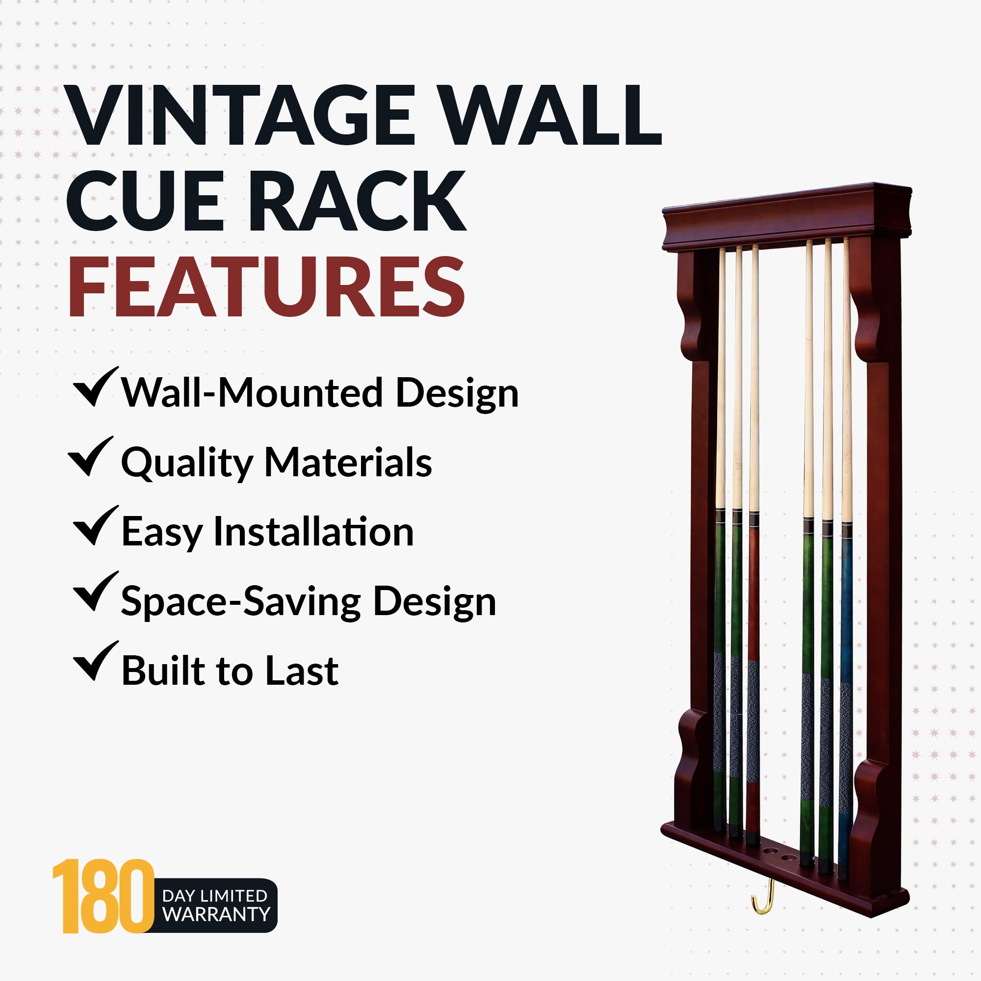 Vintage Wall Billiard Cue Rack - Mahogany Finish - image 4