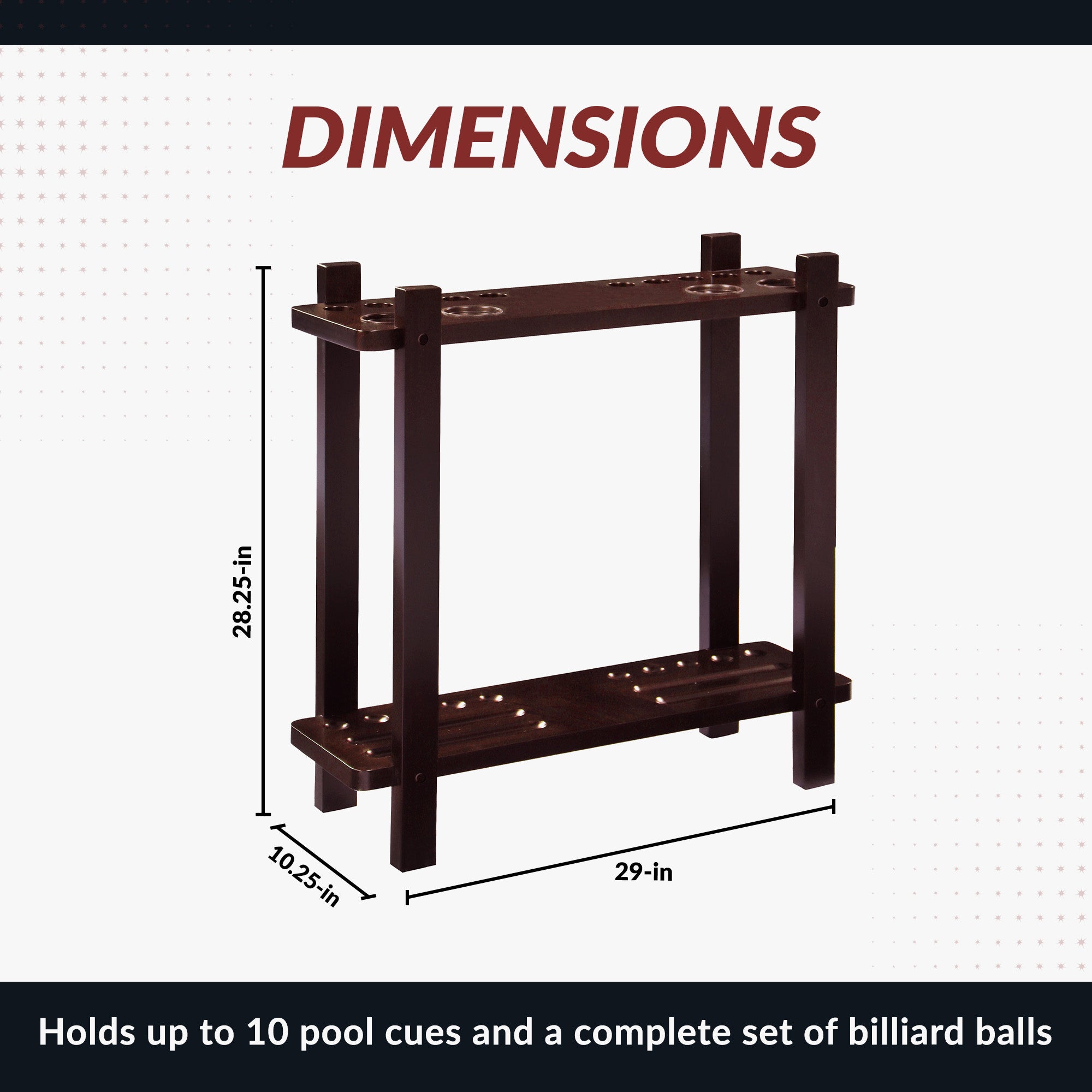 Classic 28-in Floor Billiard Cue Rack - Mahogany Finish - image 2