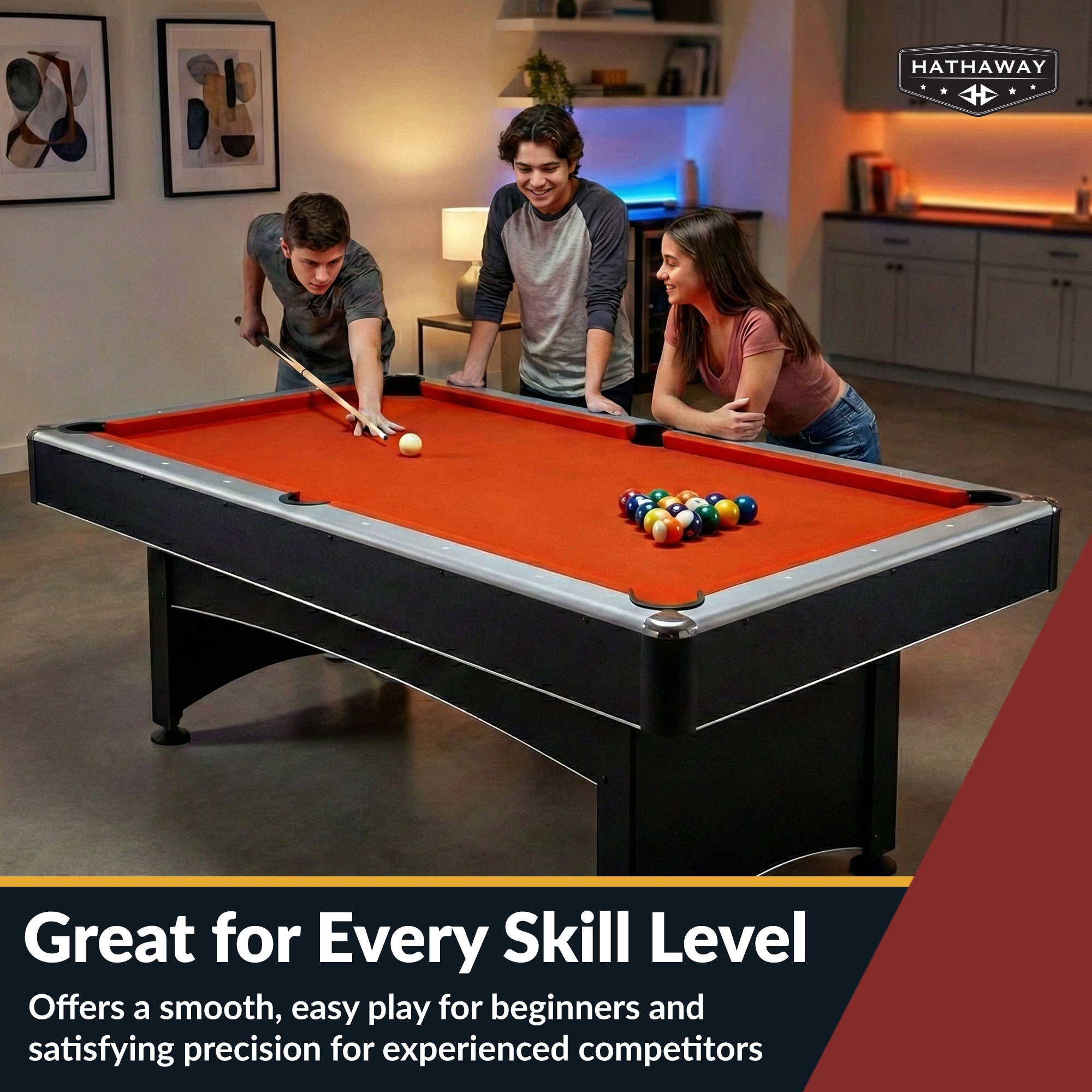 Maverick 7-ft Pool Table with Table Tennis Top - Black with Red Felt - image 8