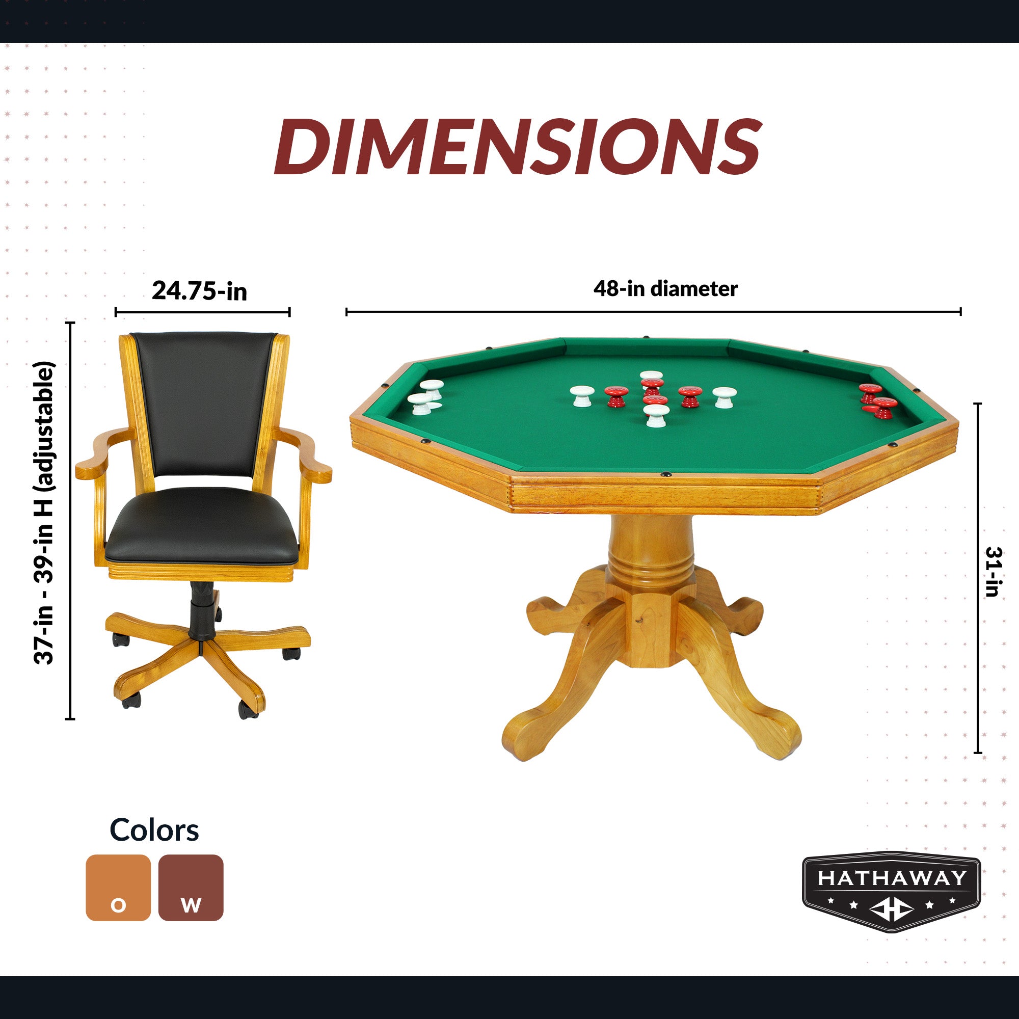 Kingston 48-in Poker Table Combo Set with 4 Arm Chairs - Oak Finish - image 5