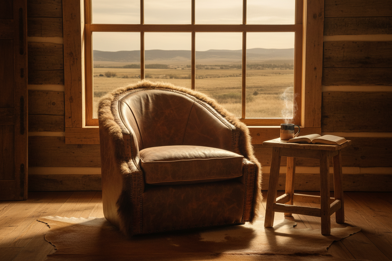 Yellowstone Buffalo Swivel Chair - Window & Side Table