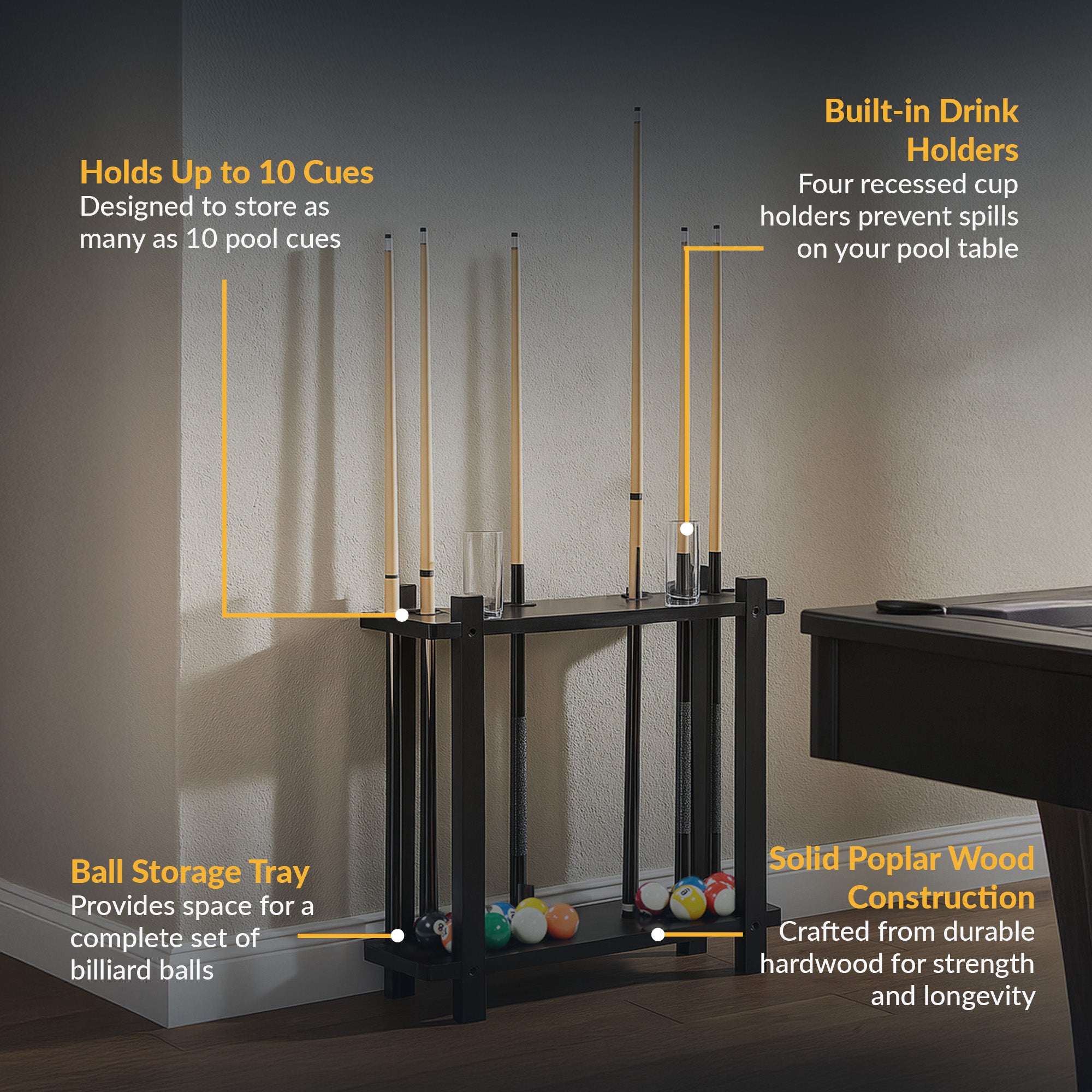 Classic 28-in Floor Billiard Cue Rack - Black Finish - image 4