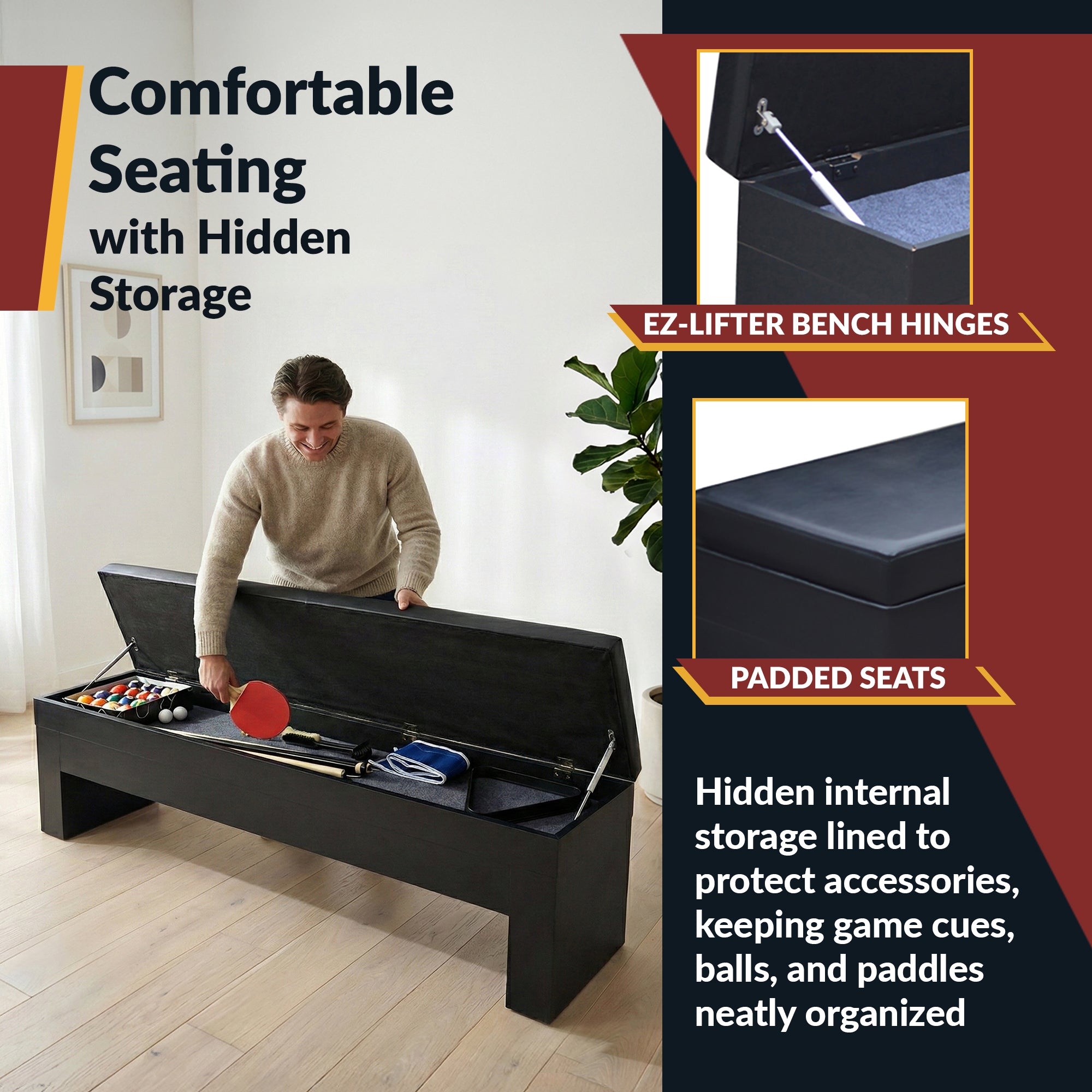 Park Avenue 7-ft Pool Table Combo Set with Benches - Black with Red Felt - image 8