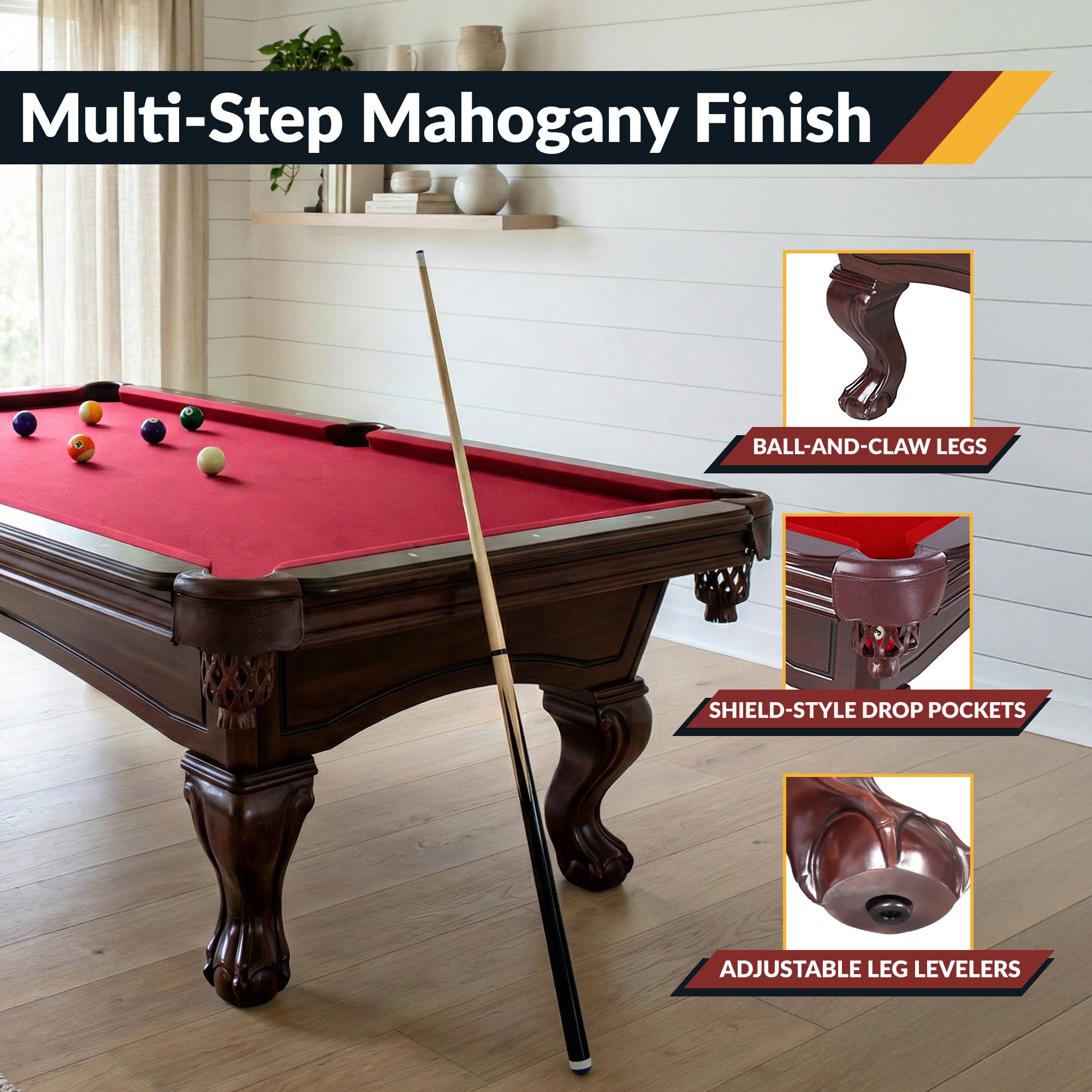 Augusta 8-ft Pool Table - Mahogany Finish with Red Felt - image 7