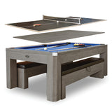 Newport 7-ft Pool Table Combo Set with Benches - Rustic Grey with Blue Felt